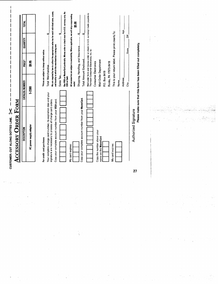 Ccessory, Rder | GE 2-9975 User Manual | Page 29 / 32