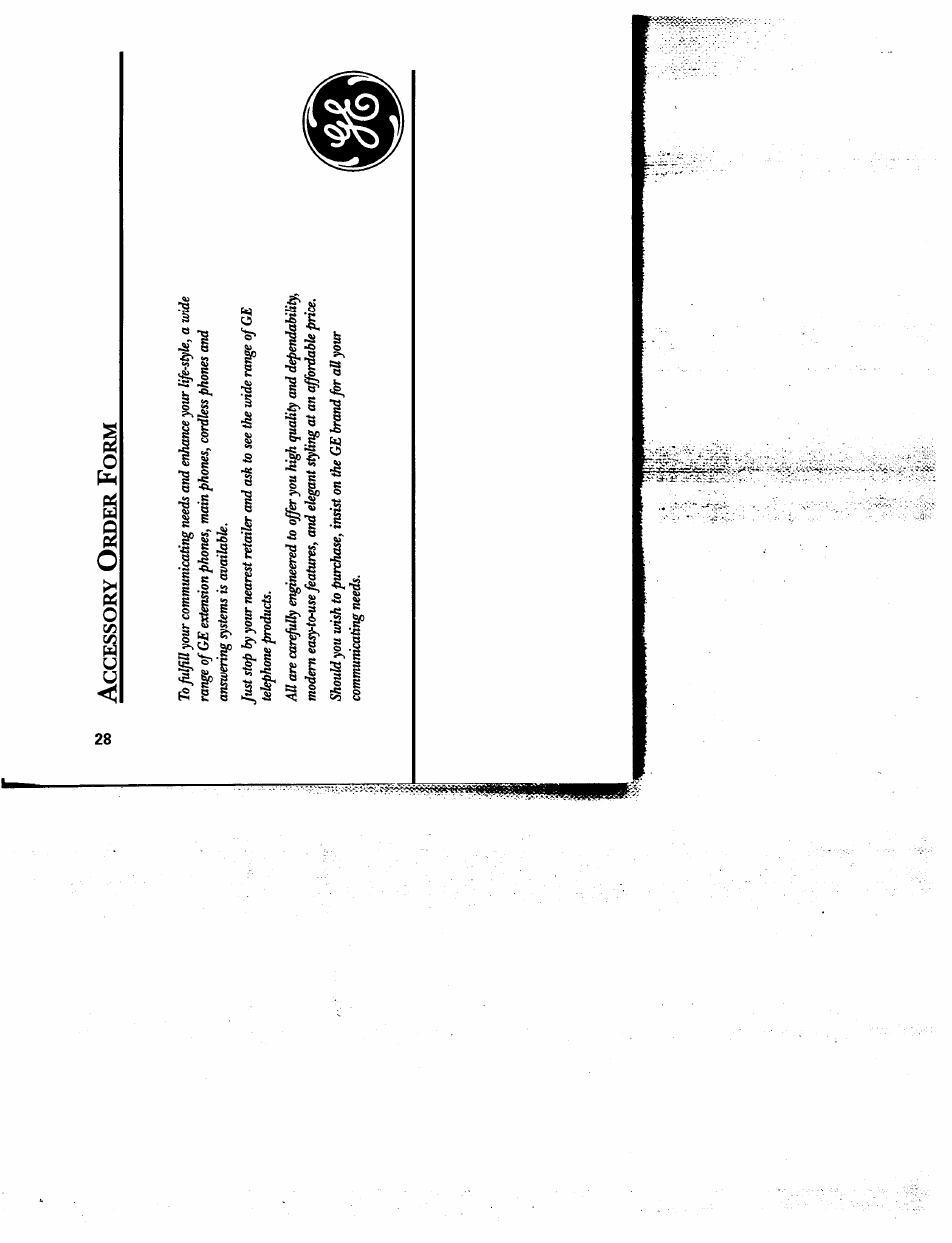 Accessory order form, Ccessory, Rder | GE 2-9975 User Manual | Page 30 / 32