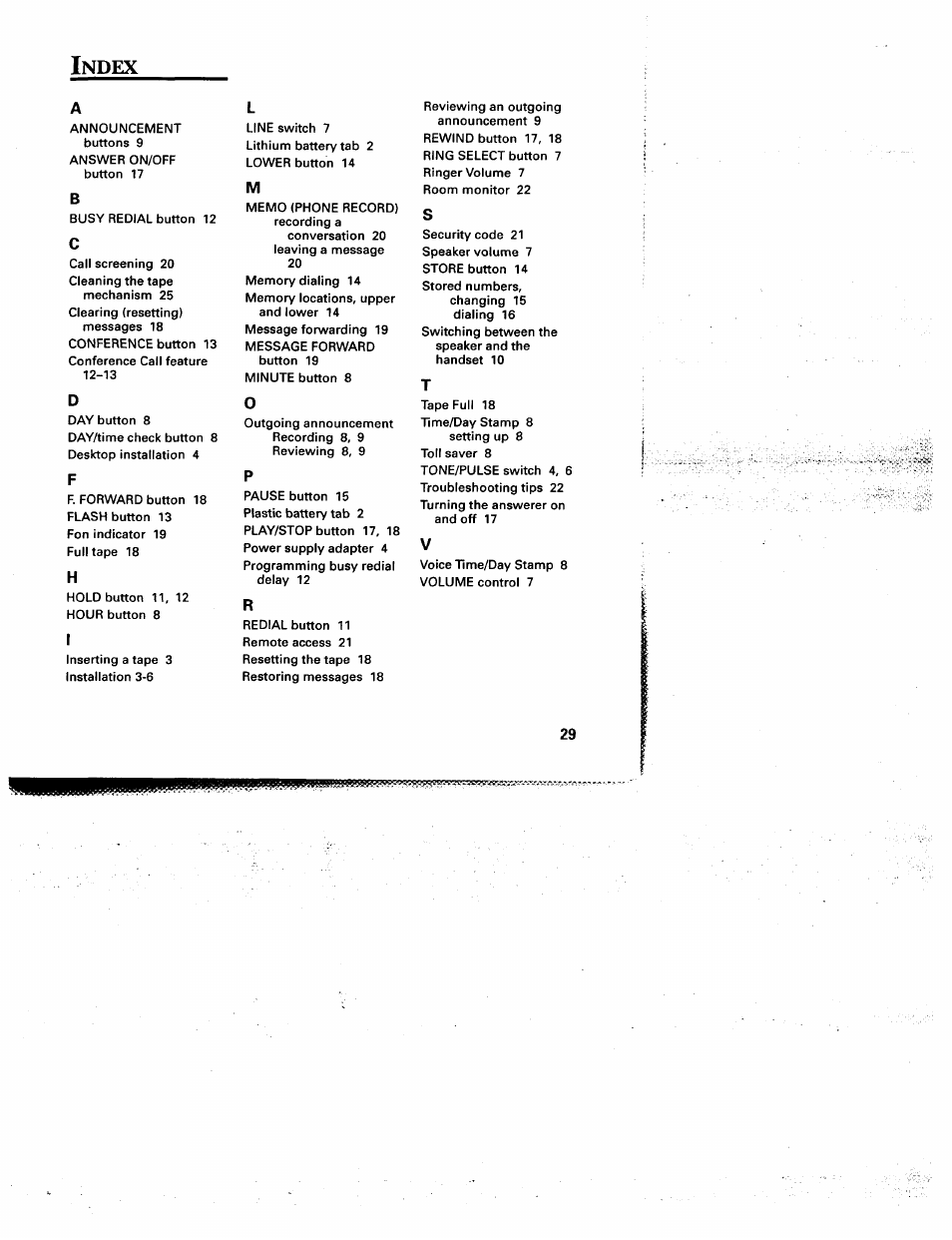 Index, Ndex | GE 2-9975 User Manual | Page 31 / 32