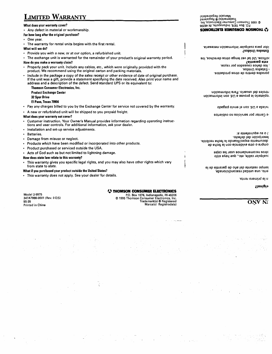 Limited warranty, Imited, Arranty | GE 2-9975 User Manual | Page 32 / 32
