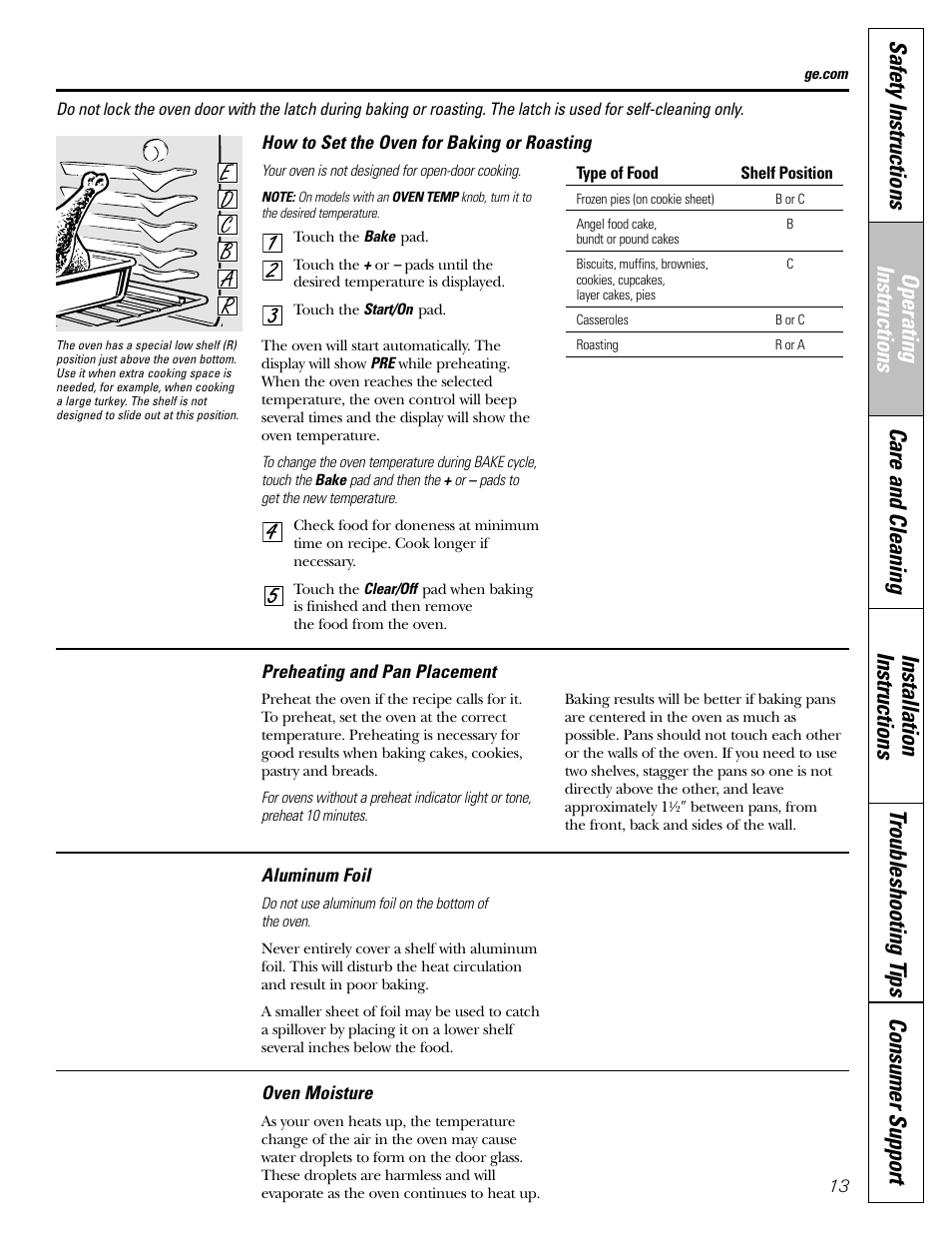 Aluminum foil, Baking and roasting, Preheating | GE JGBP31 User Manual | Page 13 / 56