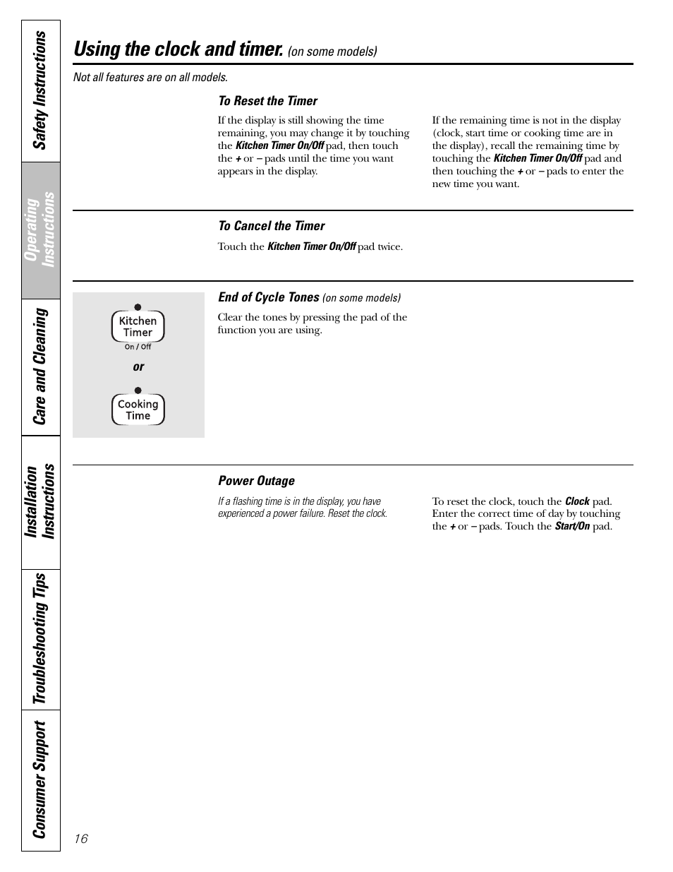 Using the clock and timer | GE JGBP31 User Manual | Page 16 / 56