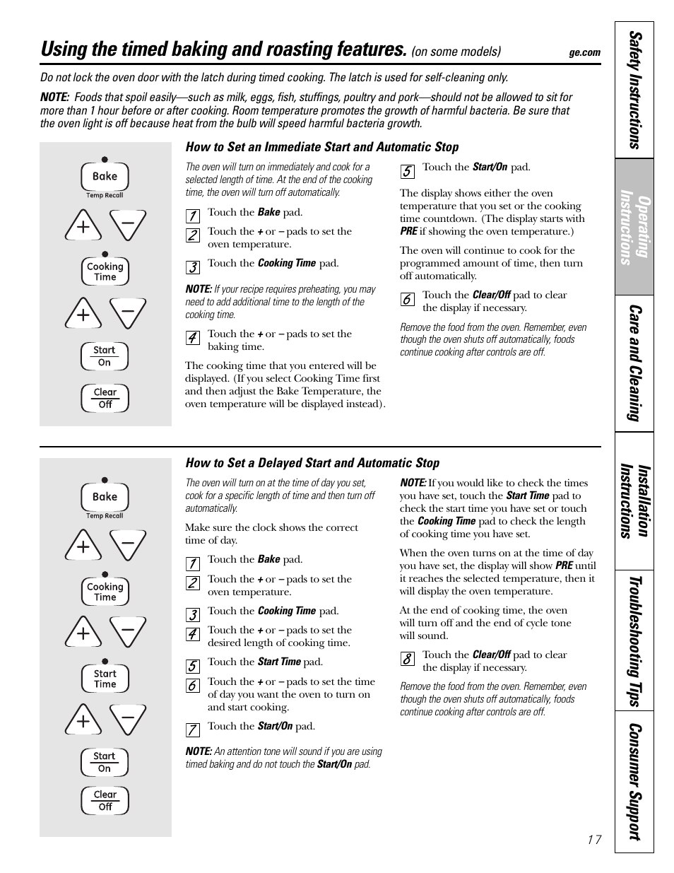 Timed baking and roasting, Using the timed baking and roasting features | GE JGBP31 User Manual | Page 17 / 56
