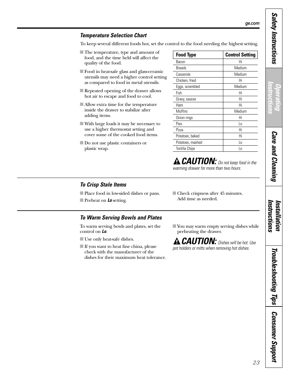 Caution | GE JGBP31 User Manual | Page 23 / 56