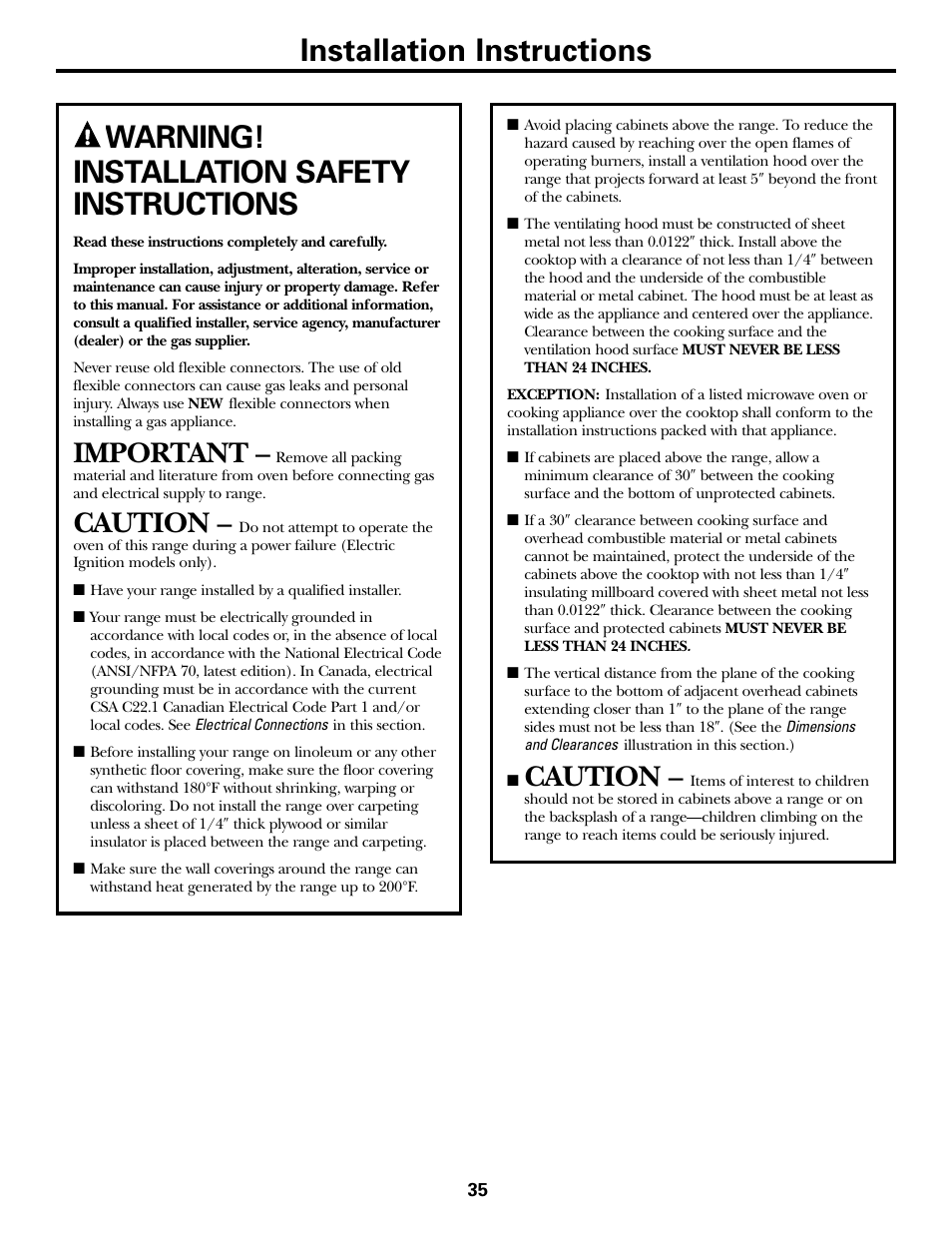 Important, Caution | GE JGBP31 User Manual | Page 35 / 56