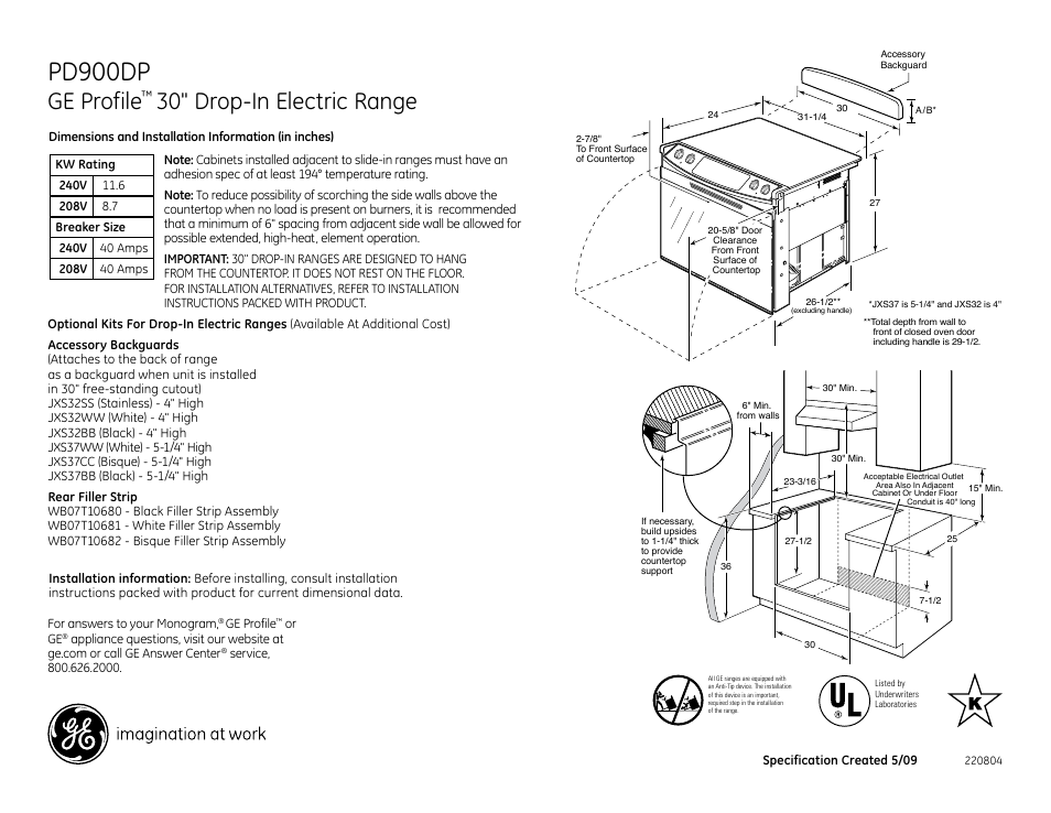 GE PROFILE PD900DP User Manual | 2 pages