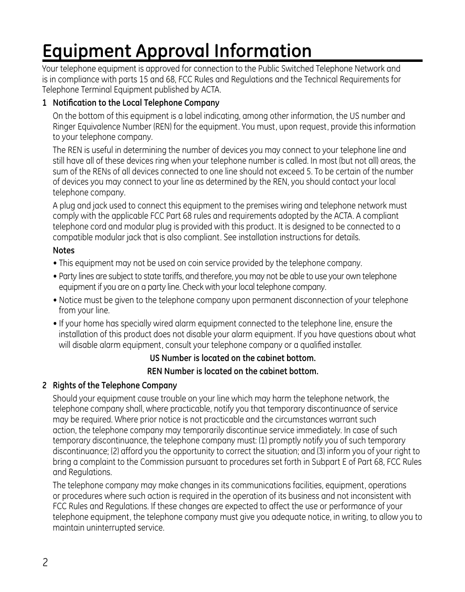 Equipment approval information | GE 0005467 User Manual | Page 2 / 50