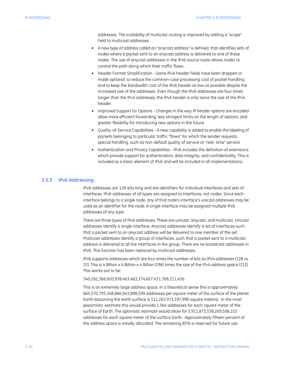 3 ipv6 addressing, Ddressing | GE MULTILINK ML1200 User Manual | Page 104 / 344