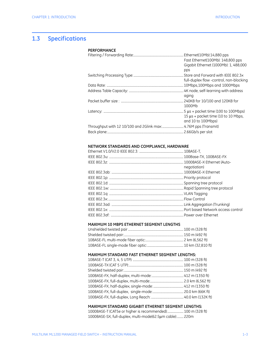 3 specifications, Specifications -3 | GE MULTILINK ML1200 User Manual | Page 11 / 344