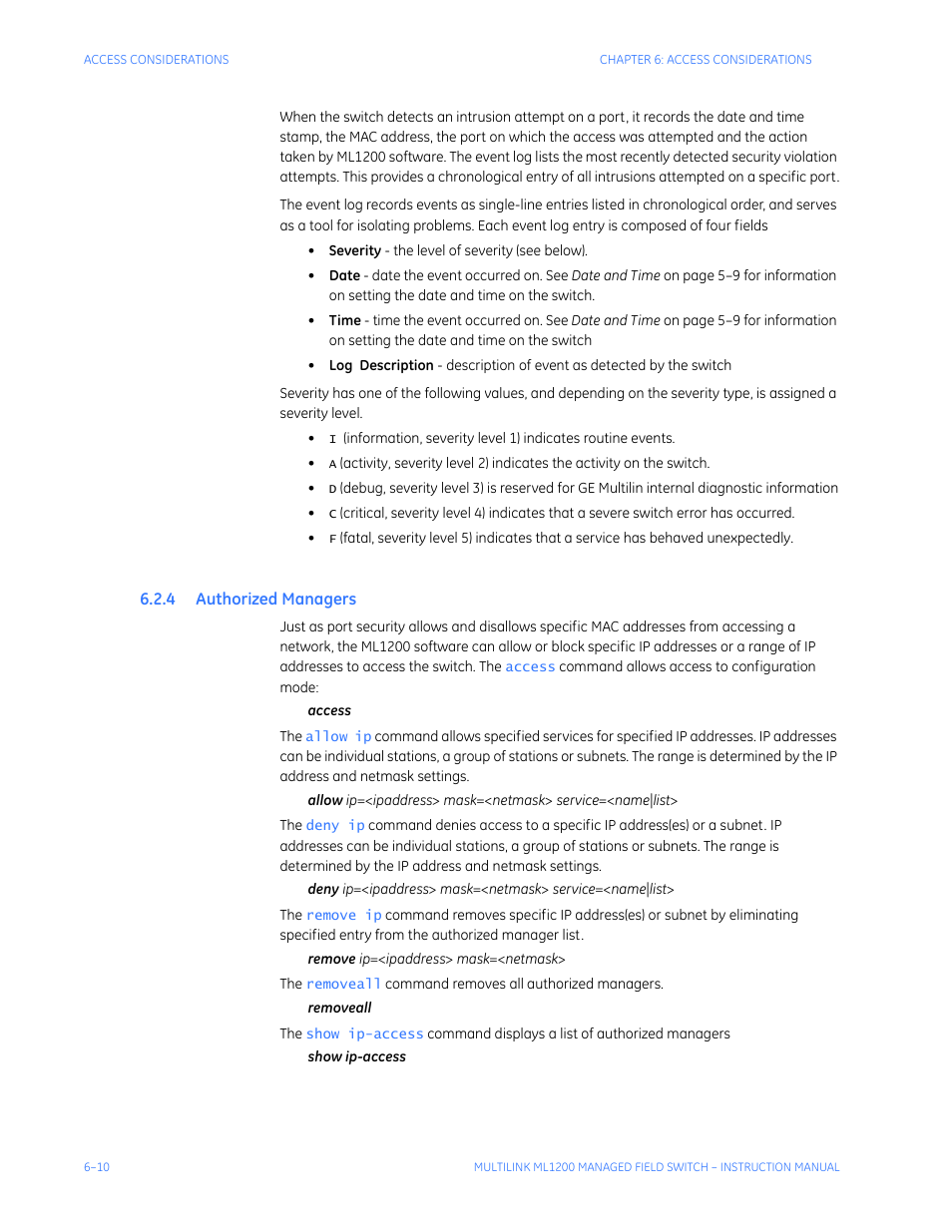 4 authorized managers, Uthorized, Anagers | GE MULTILINK ML1200 User Manual | Page 116 / 344