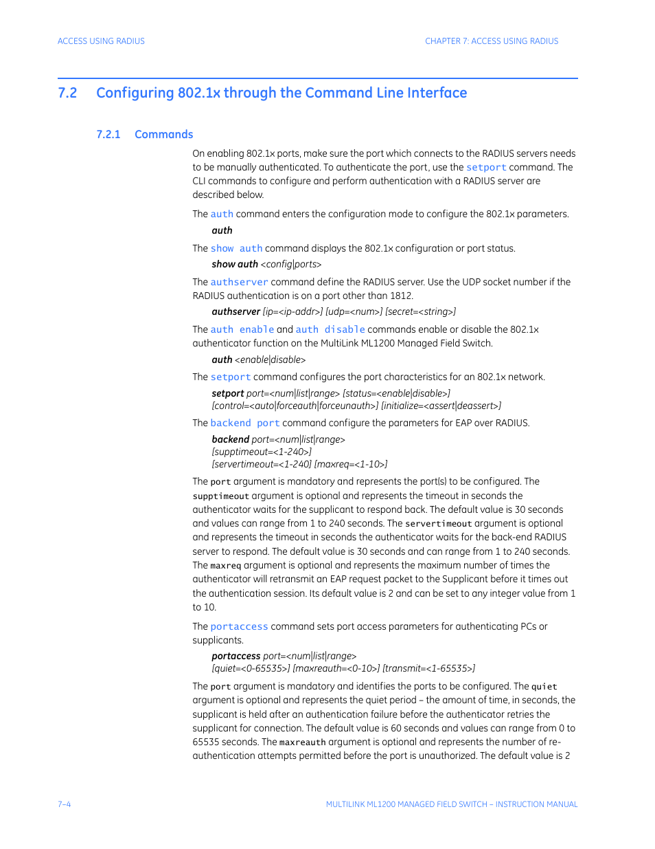 1 commands, Ommands | GE MULTILINK ML1200 User Manual | Page 128 / 344