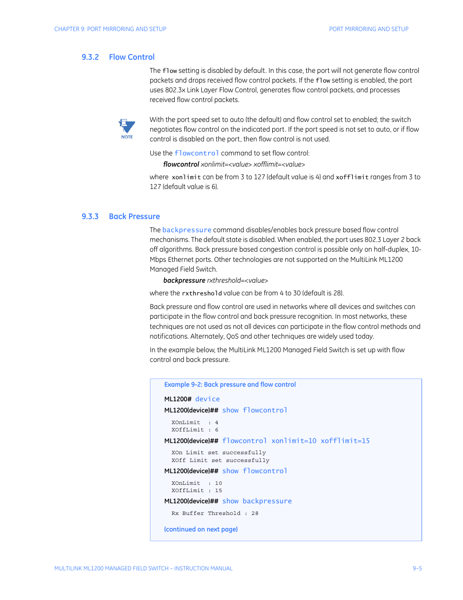 2 flow control, 3 back pressure, Ontrol | Ressure | GE MULTILINK ML1200 User Manual | Page 151 / 344