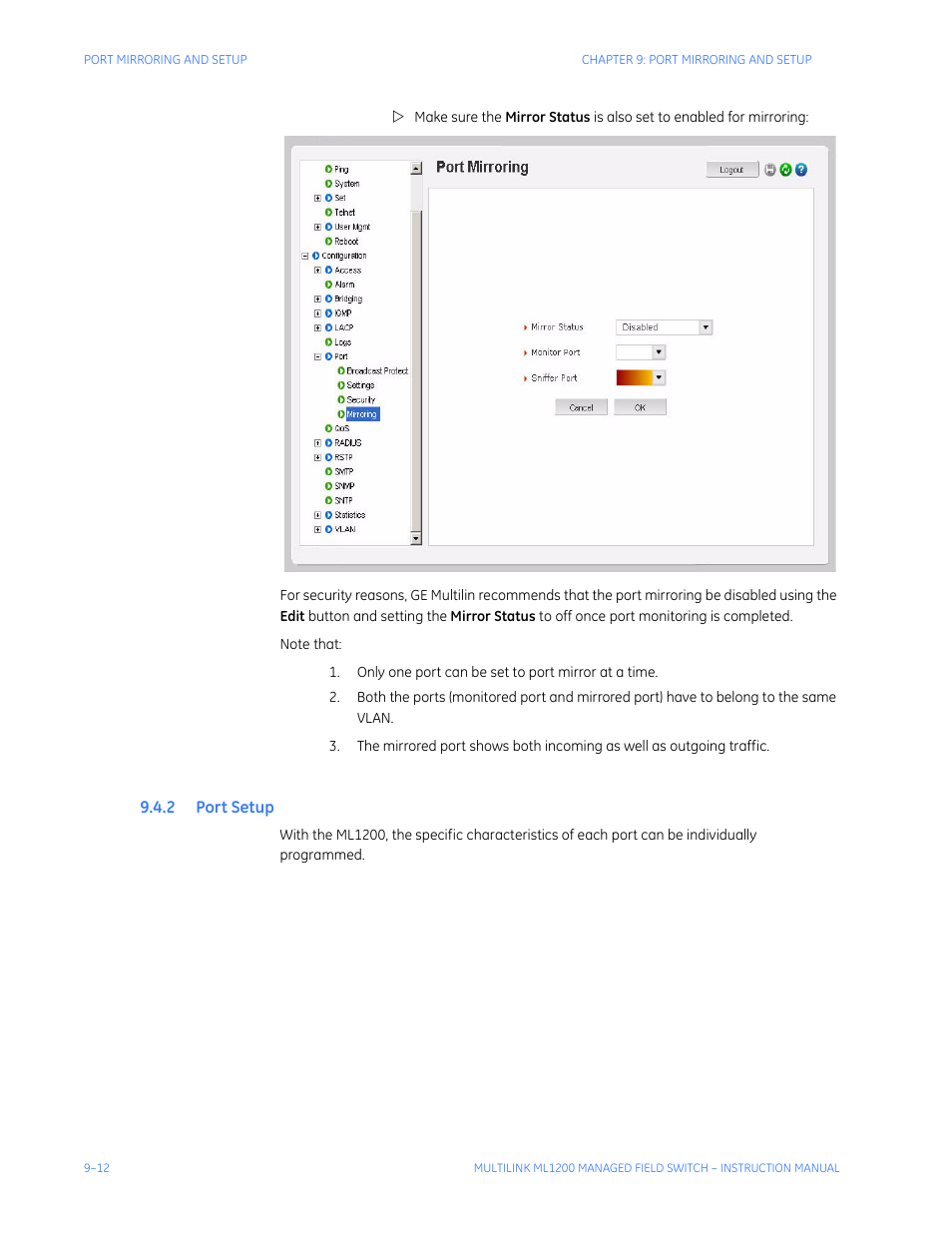 2 port setup, Etup | GE MULTILINK ML1200 User Manual | Page 158 / 344