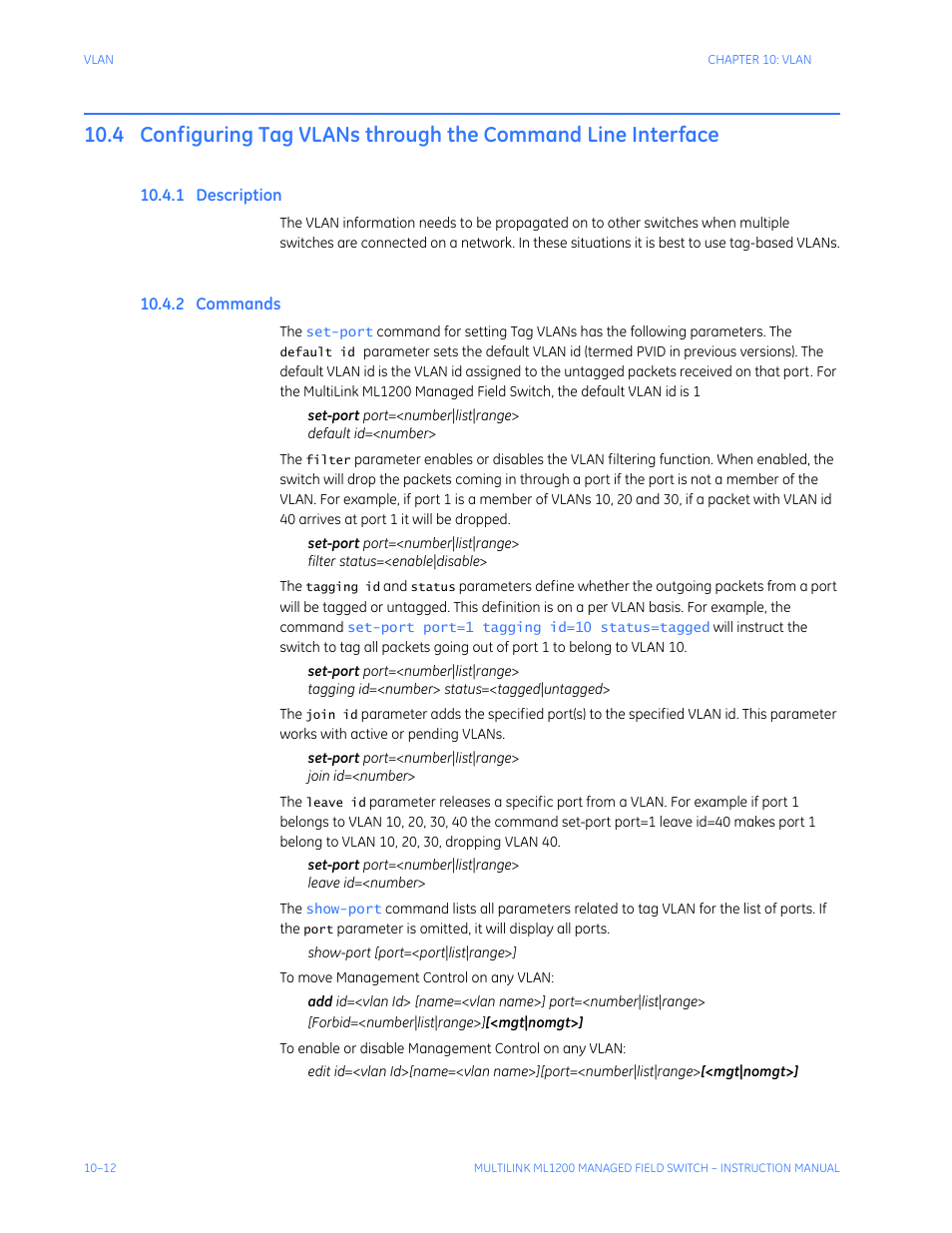 1 description, 2 commands, Escription | Ommands | GE MULTILINK ML1200 User Manual | Page 174 / 344