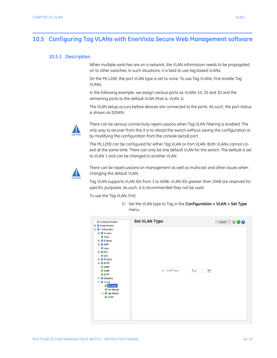 1 description, Configuring tag vlans with enervista secure, Web management software -19 | Escription | GE MULTILINK ML1200 User Manual | Page 181 / 344