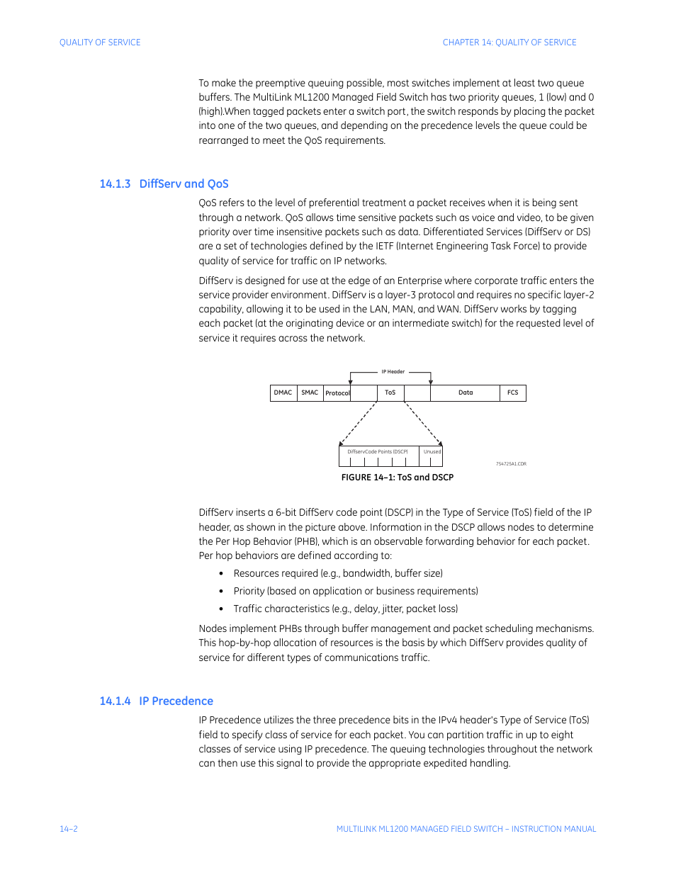 3 diffserv and qos, 4 ip precedence, S -2 | Ip p, Recedence | GE MULTILINK ML1200 User Manual | Page 232 / 344