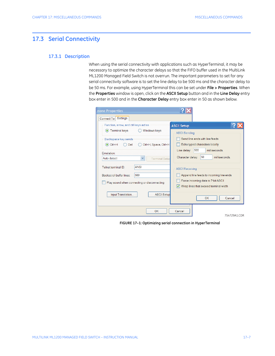 3 serial connectivity, 1 description, Serial connectivity -7 | Escription | GE MULTILINK ML1200 User Manual | Page 277 / 344