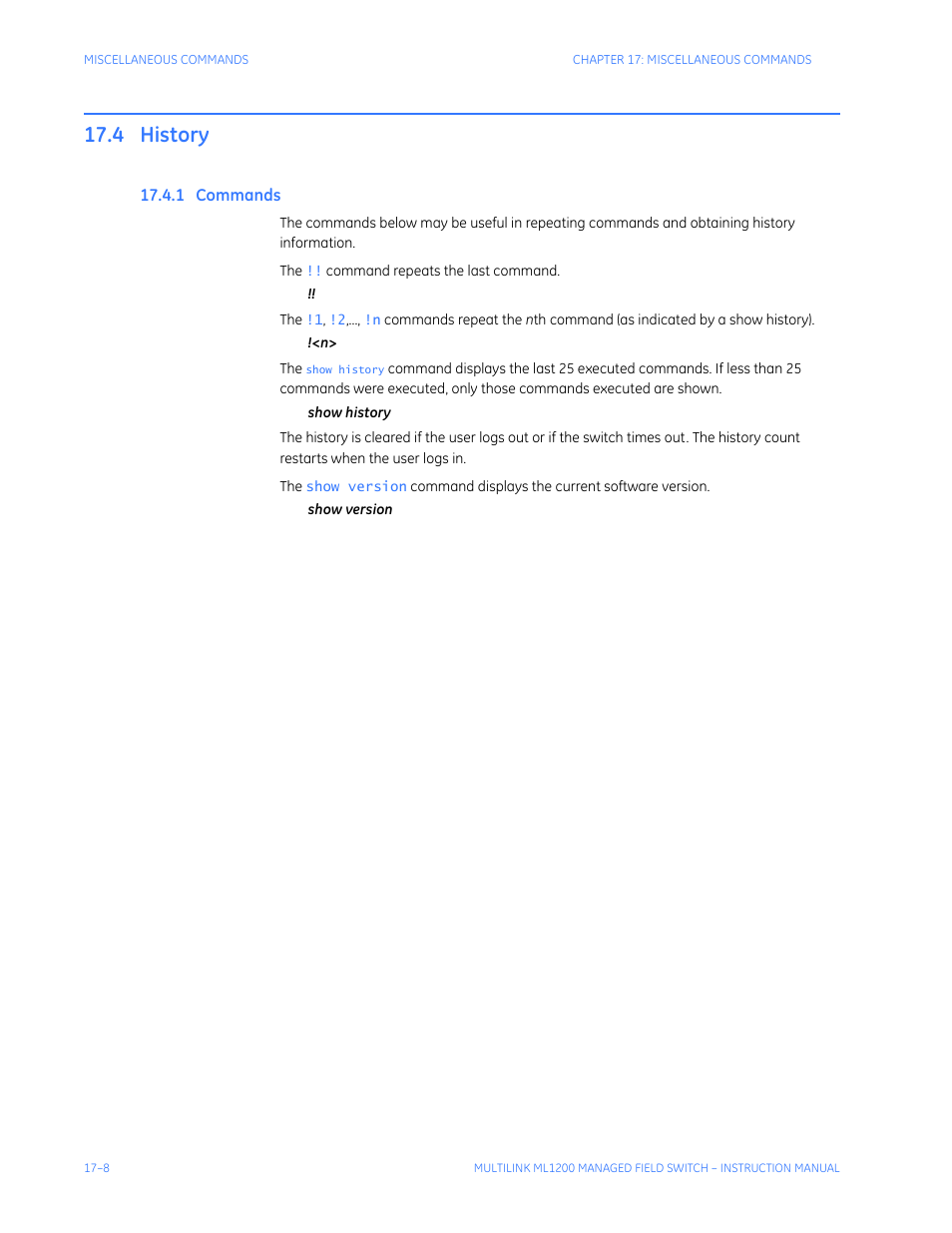 4 history, 1 commands, History -8 | Ommands | GE MULTILINK ML1200 User Manual | Page 278 / 344