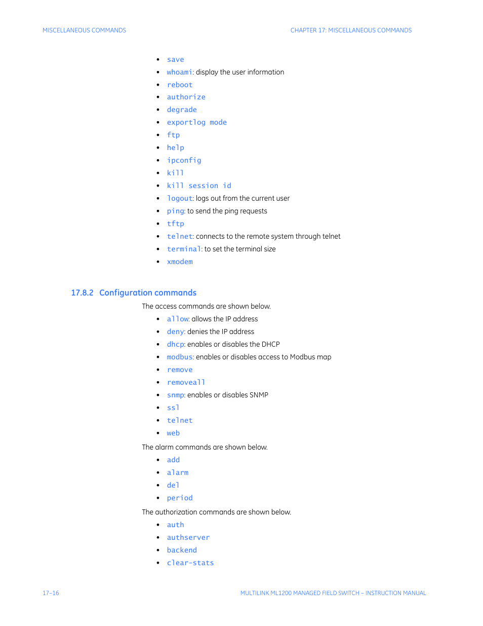 2 configuration commands, Onfiguration, Commands | GE MULTILINK ML1200 User Manual | Page 286 / 344