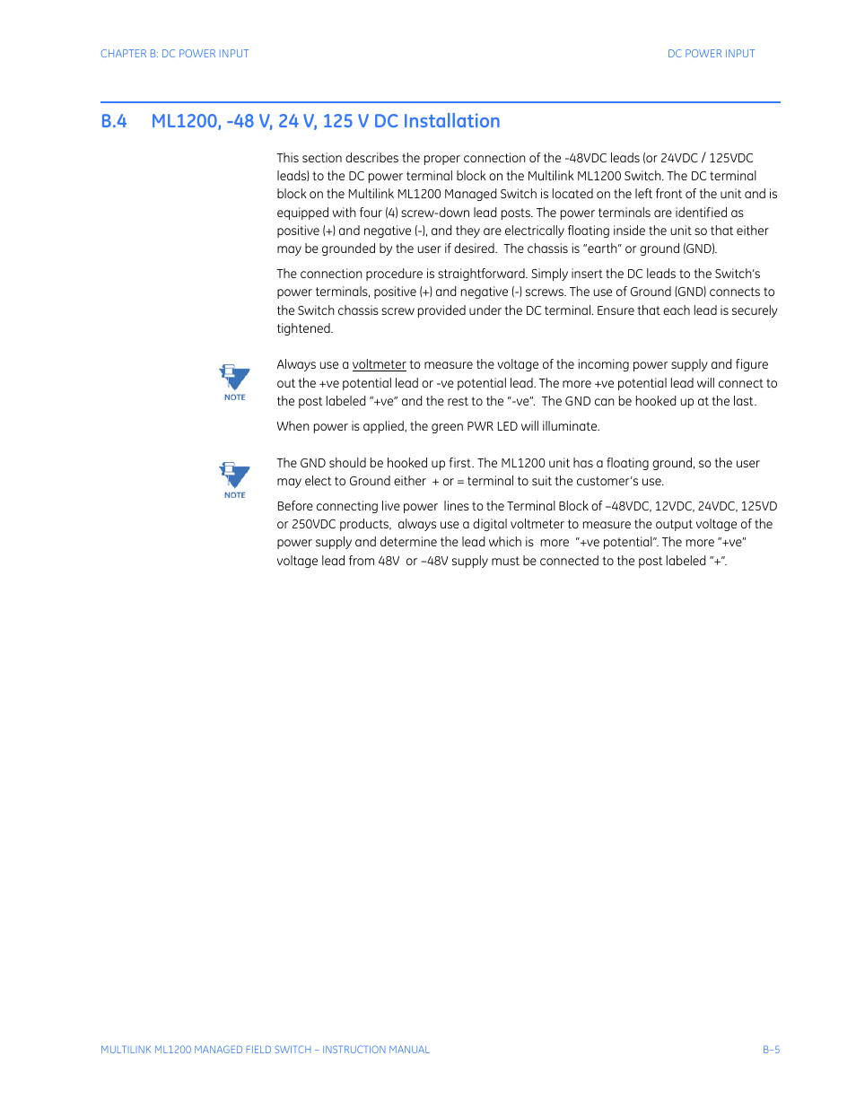 B.4 ml1200, -48 v, 24 v, 125 v dc installation | GE MULTILINK ML1200 User Manual | Page 335 / 344