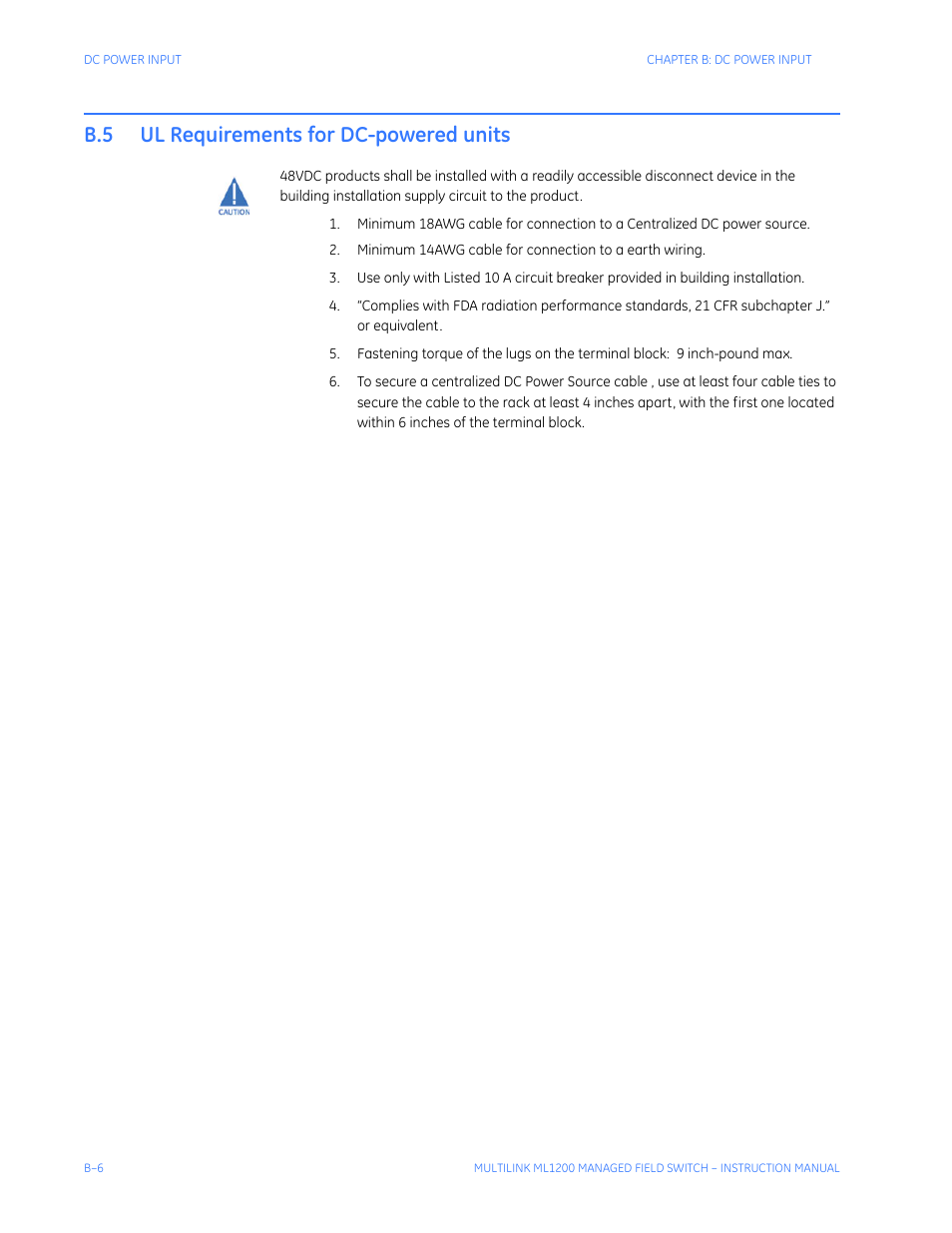 B.5 ul requirements for dc-powered units | GE MULTILINK ML1200 User Manual | Page 336 / 344