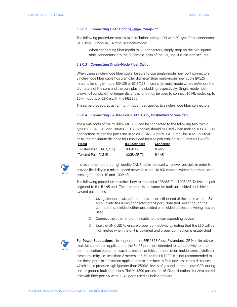 2 connecting fiber optic sc-type, "snap-in, 3 connecting single-mode fiber optic | GE MULTILINK ML1200 User Manual | Page 51 / 344