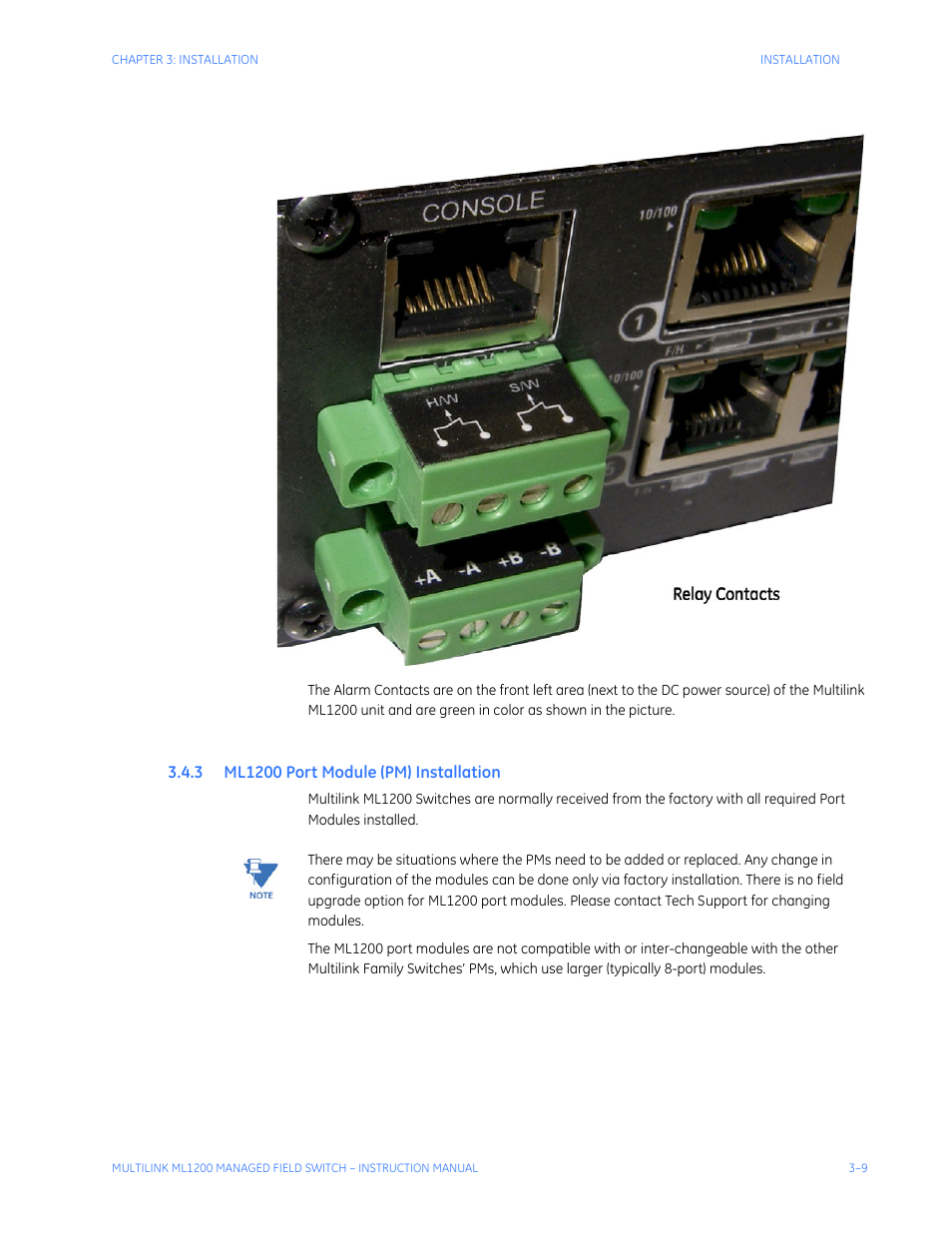 3 ml1200 port module (pm) installation, Ml1200 p, Odule | Pm) i, Nstallation | GE MULTILINK ML1200 User Manual | Page 57 / 344
