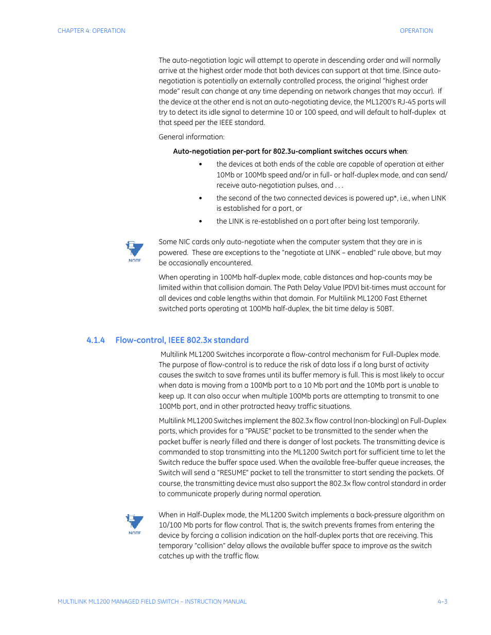 4 flow-control, ieee 802.3x standard, Control, Ieee 802.3 | Standard | GE MULTILINK ML1200 User Manual | Page 61 / 344