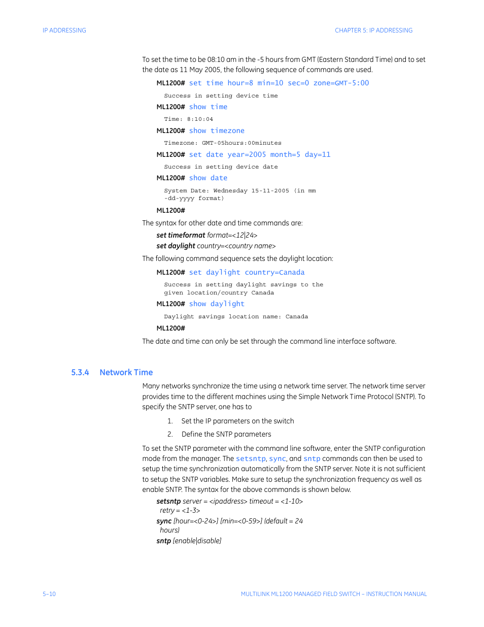 4 network time, Etwork | GE MULTILINK ML1200 User Manual | Page 82 / 344