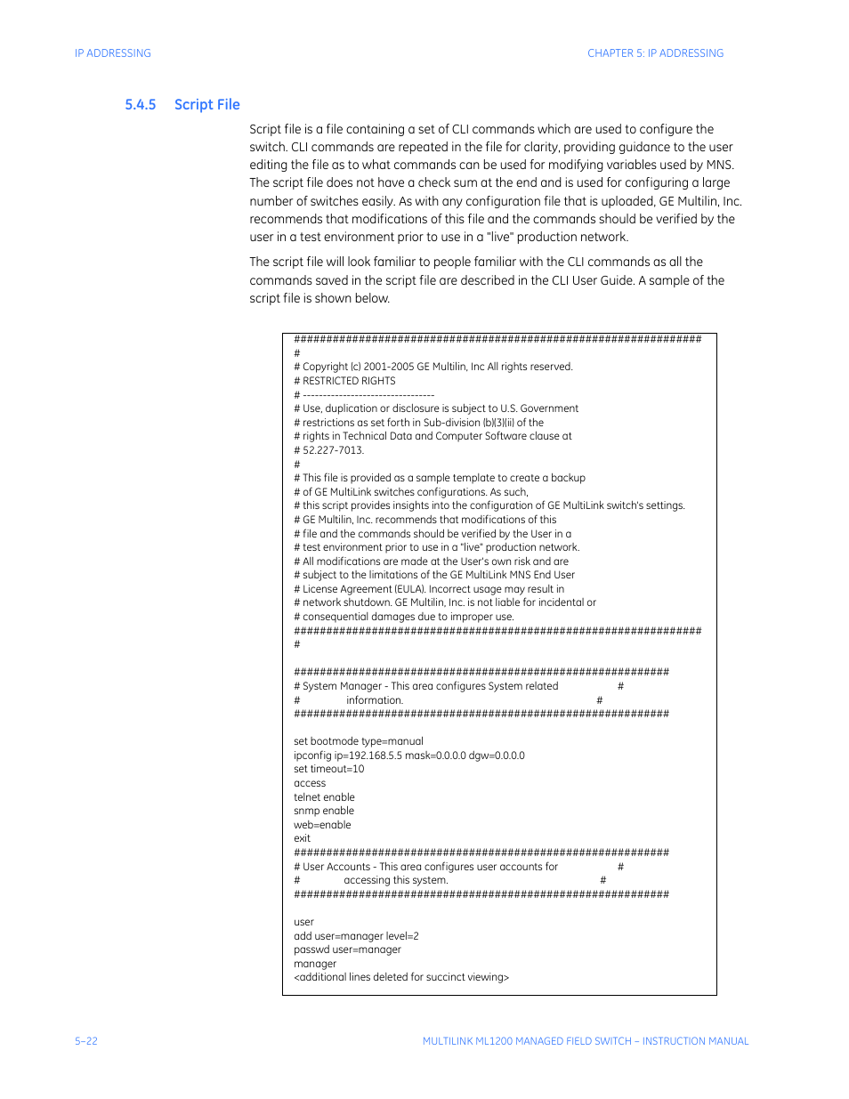 5 script file, Cript | GE MULTILINK ML1200 User Manual | Page 94 / 344