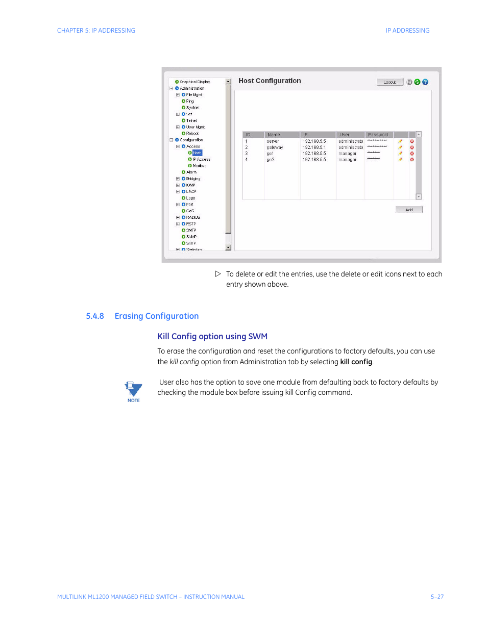 8 erasing configuration, Rasing, Onfiguration | GE MULTILINK ML1200 User Manual | Page 99 / 344