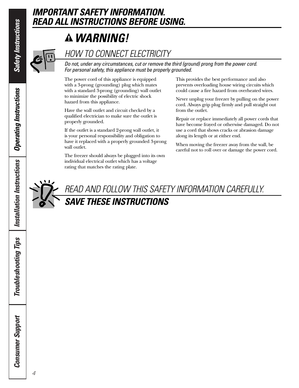 How to connect electricity, Warning | GE FCM7 User Manual | Page 4 / 16