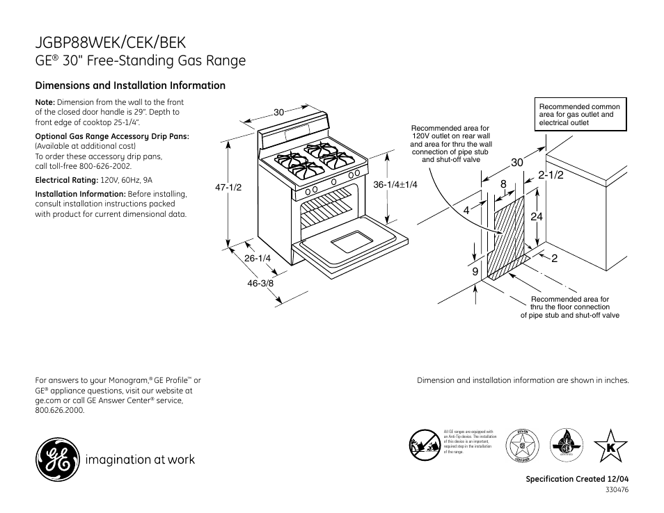 GE JGBP88BEK User Manual | 2 pages
