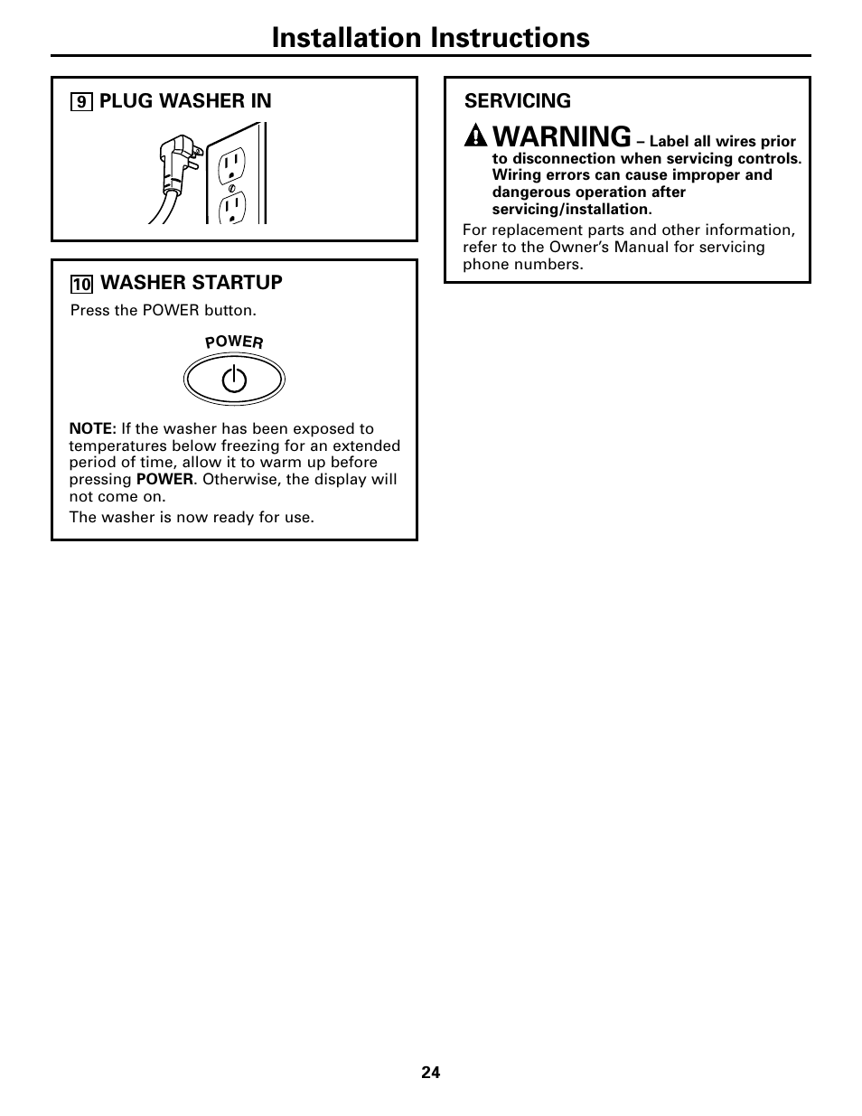 Installation instructions, Warning | GE WPGT9350 User Manual | Page 24 / 68