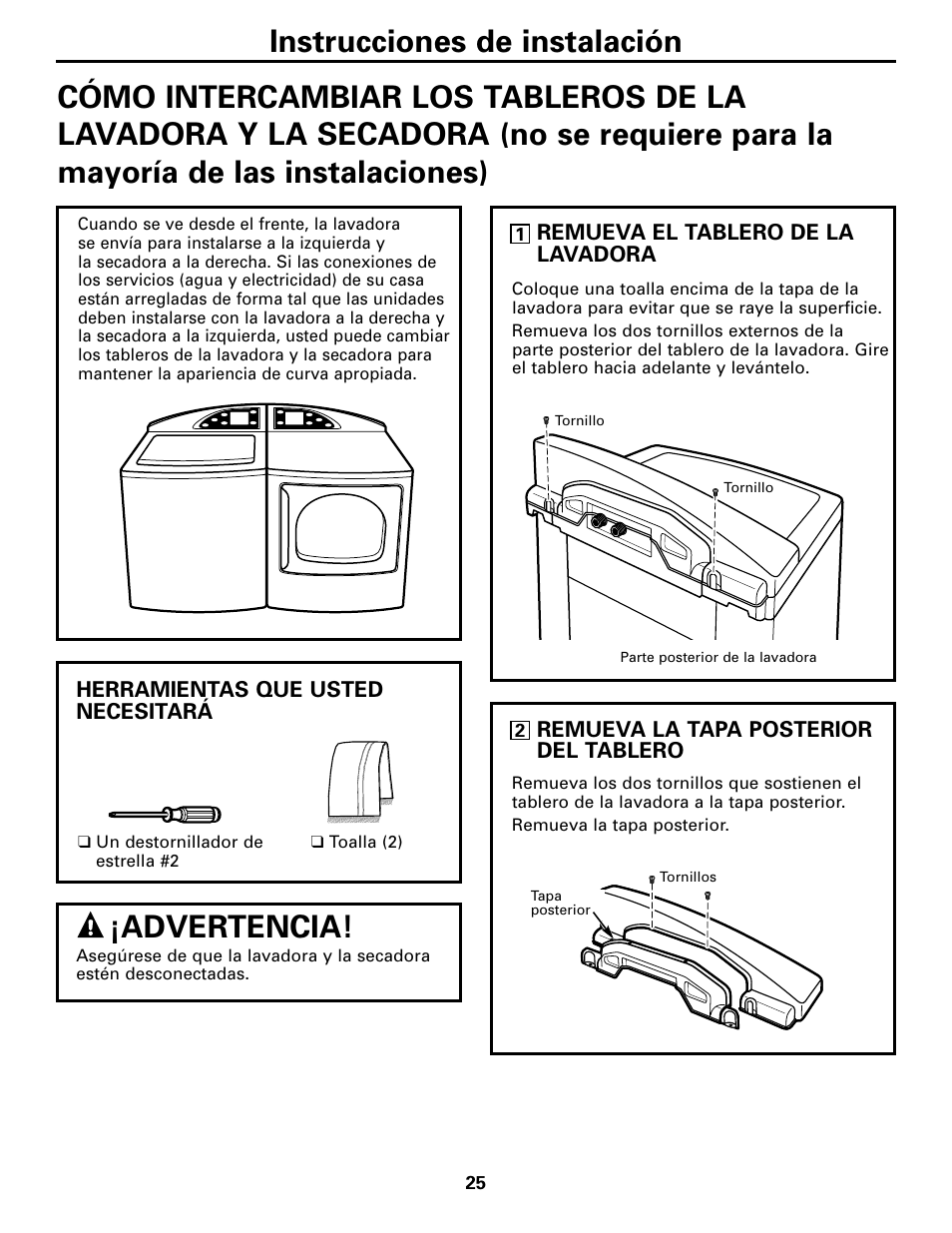 Advertencia | GE WPGT9350 User Manual | Page 59 / 68