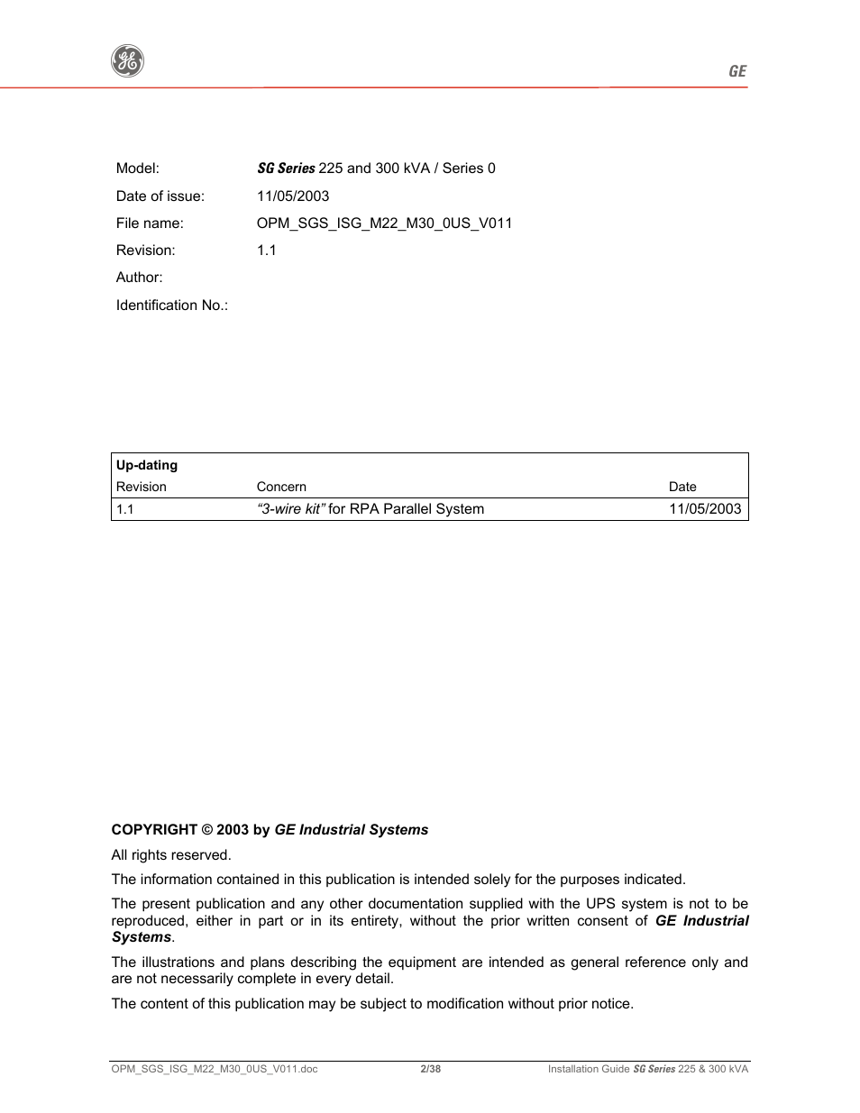 GE 225 User Manual | Page 2 / 38