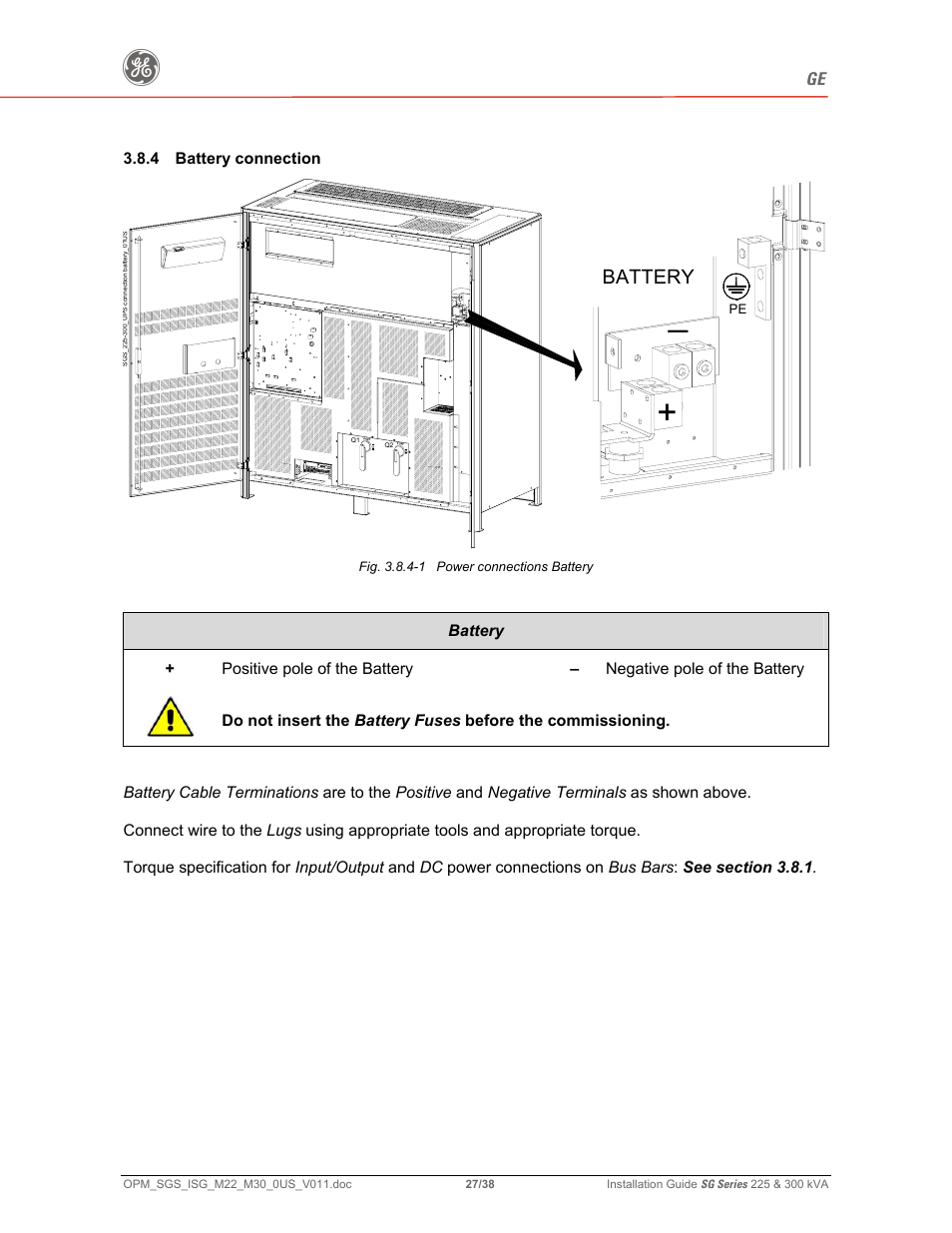 Battery | GE 225 User Manual | Page 27 / 38