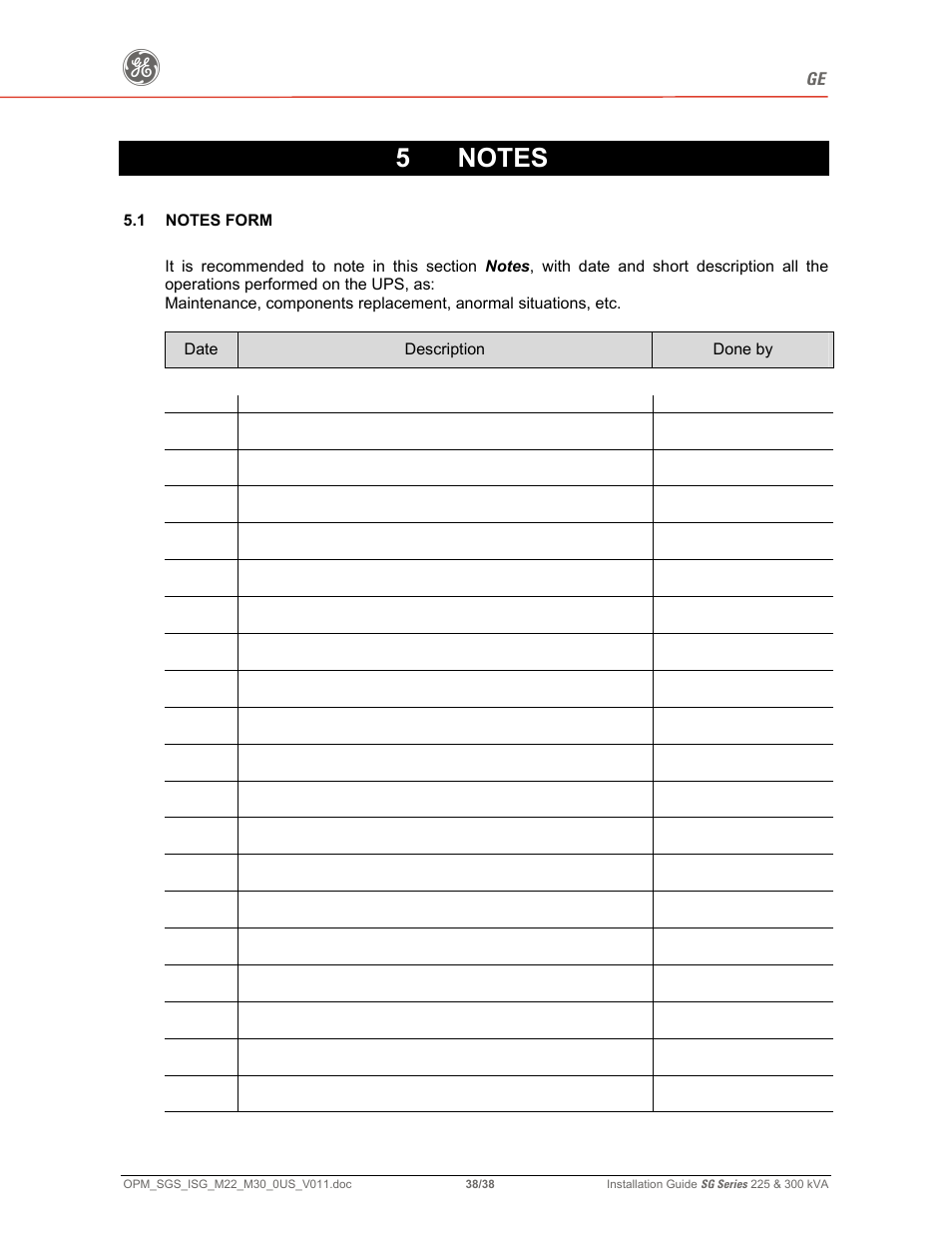 GE 225 User Manual | Page 38 / 38