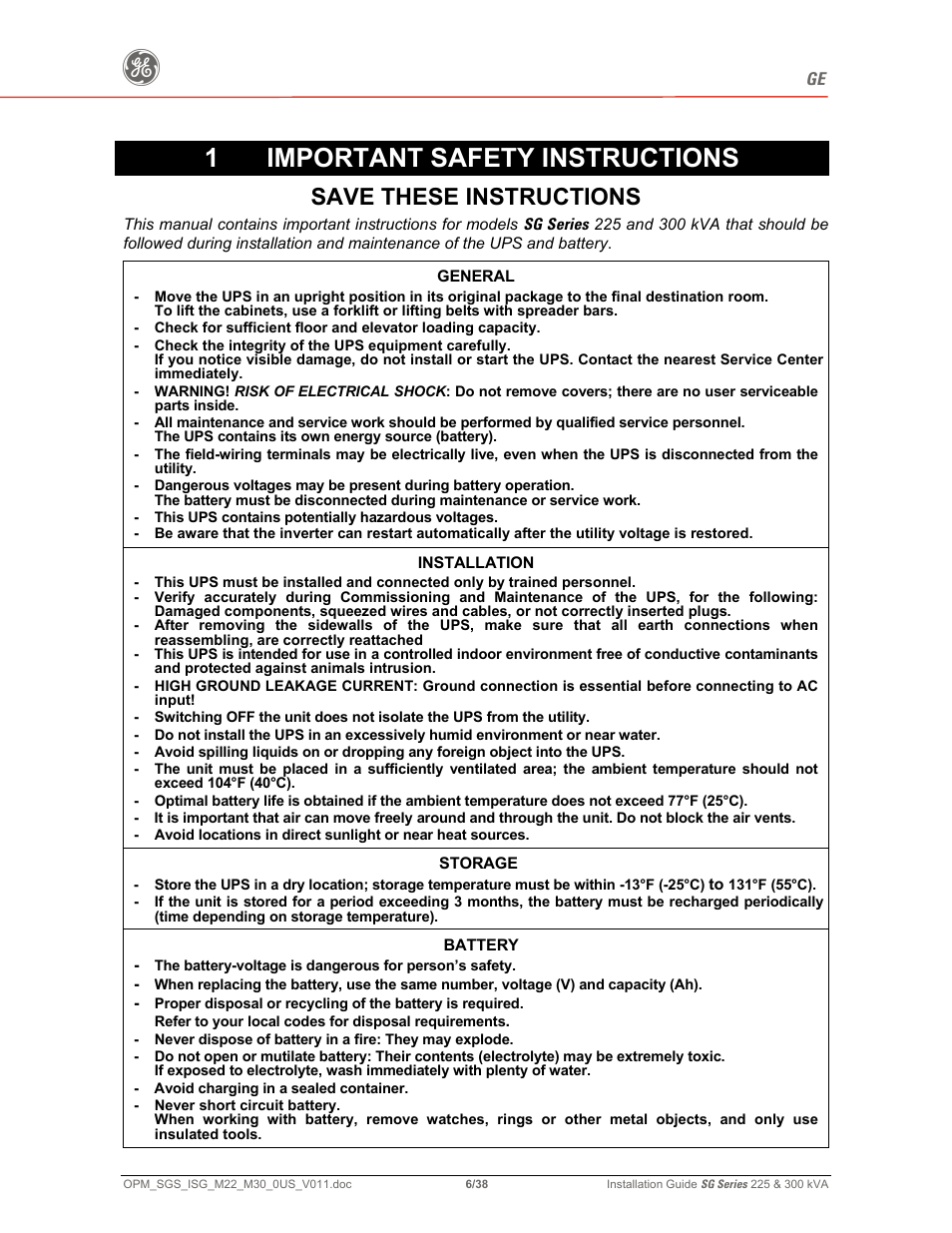 1important safety instructions, Save these instructions | GE 225 User Manual | Page 6 / 38