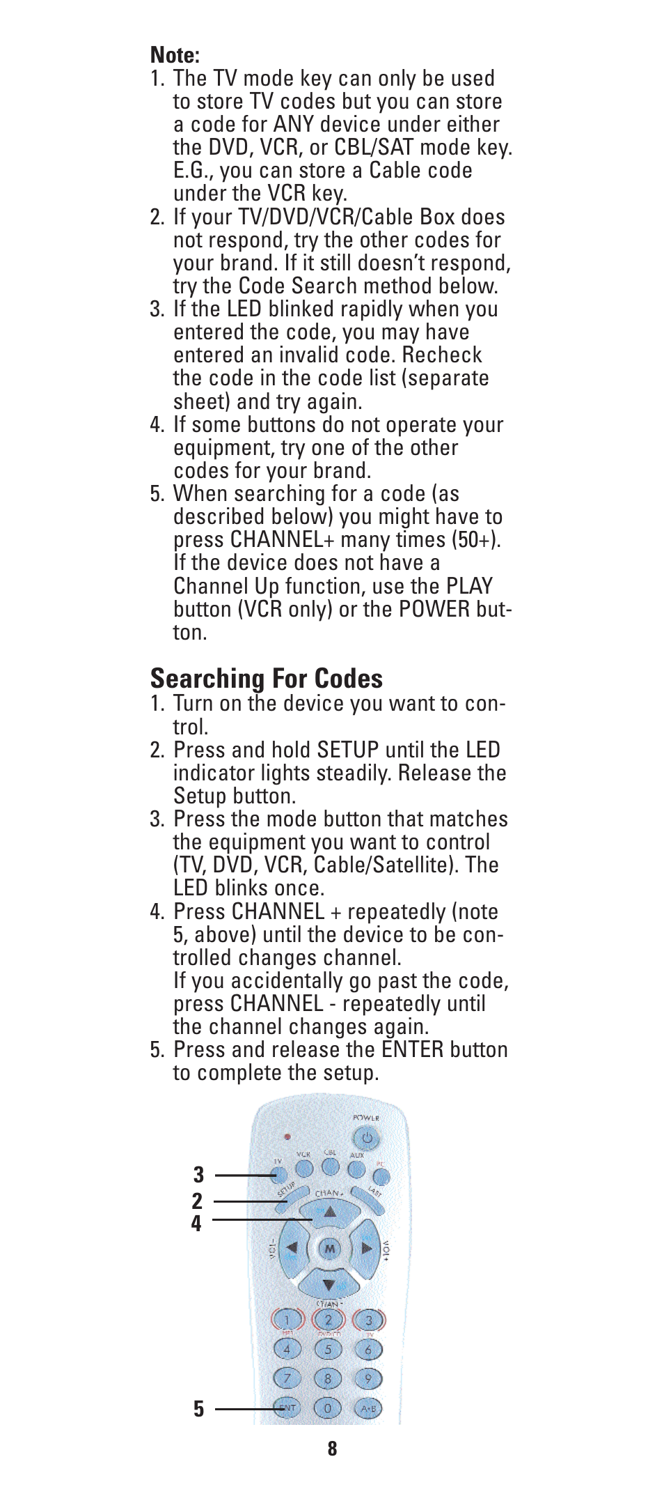 Searching for codes | GE HO97685 User Manual | Page 11 / 28