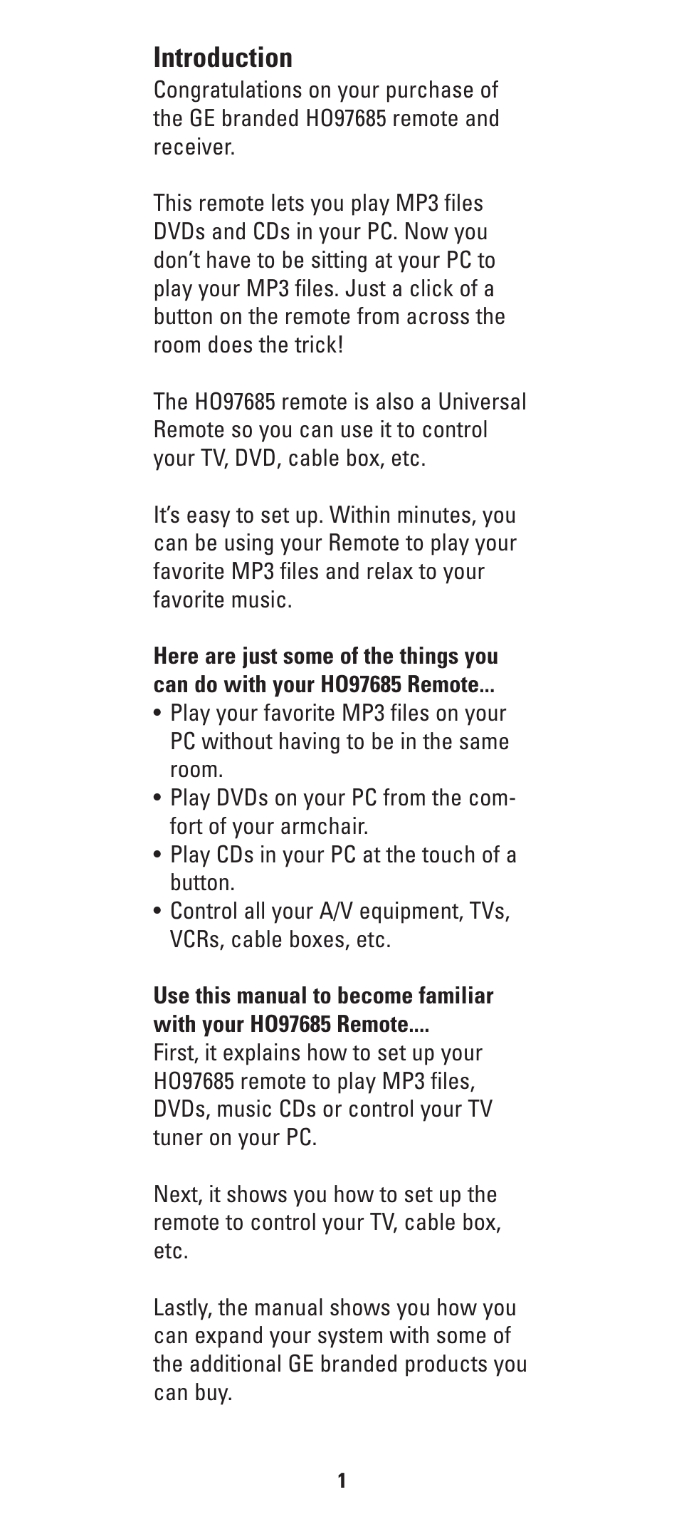 Introduction | GE HO97685 User Manual | Page 4 / 28