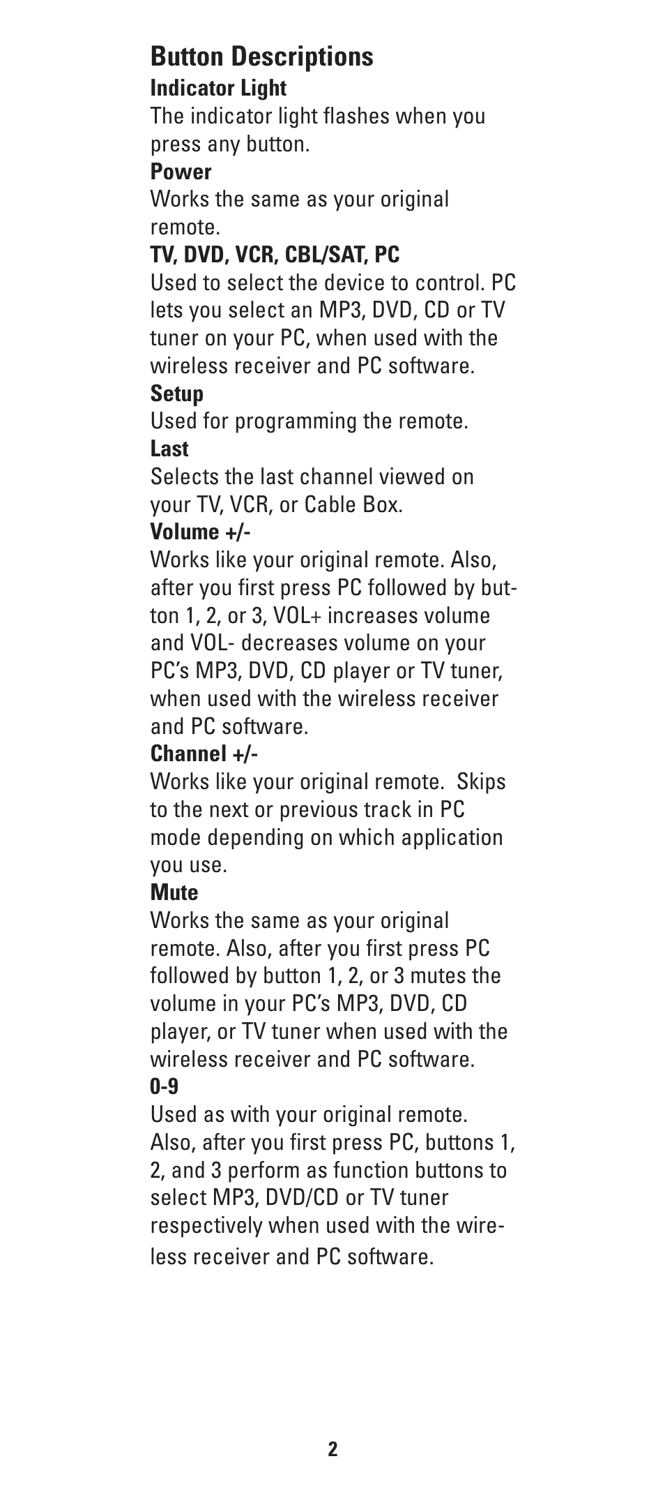 Button descriptions | GE HO97685 User Manual | Page 5 / 28