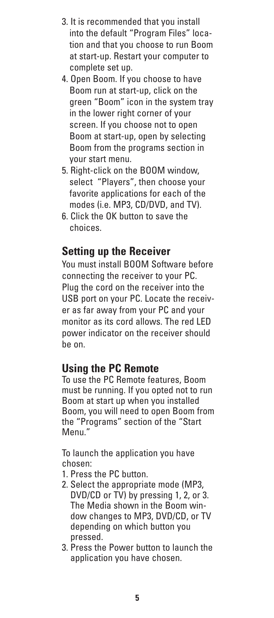 Setting up the receiver, Using the pc remote | GE HO97685 User Manual | Page 8 / 28