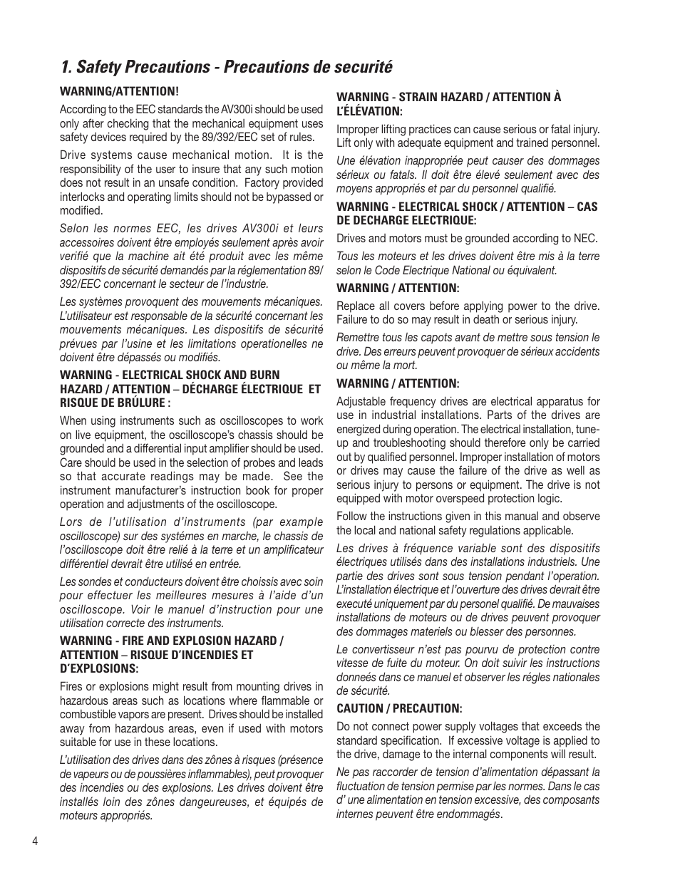 Safety precautions - precautions de securité | GE AV-300i User Manual | Page 4 / 30