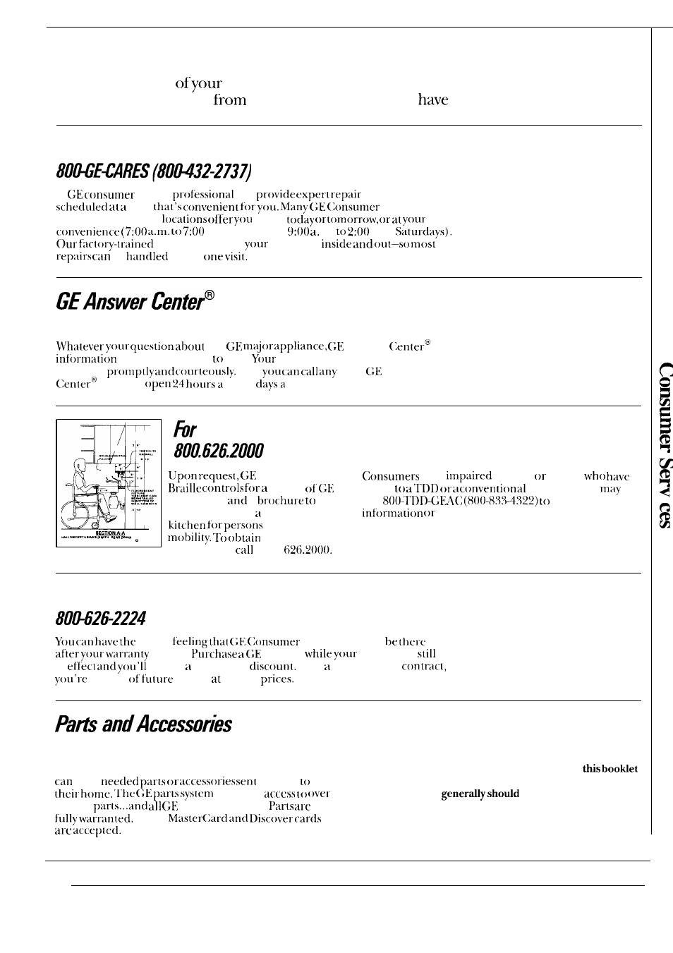 Consumer services, We’ll be there, In-home repair service | Customers with special needs, Service contracts | GE WA8610S User Manual | Page 23 / 24