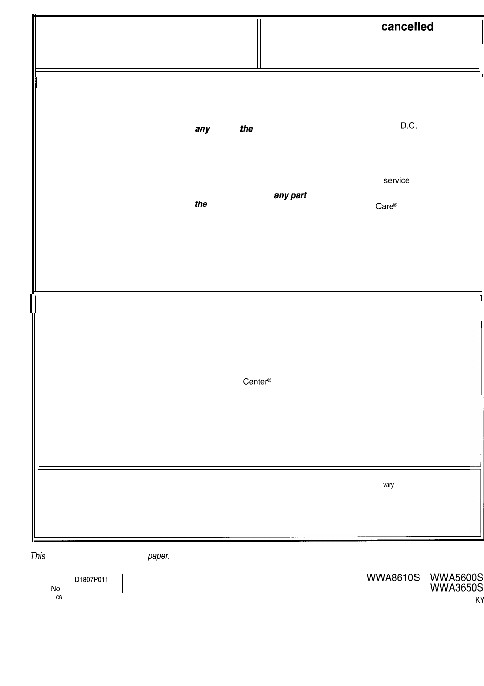 Cover, Warranty is, What is not covered | GE WA8610S User Manual | Page 24 / 24