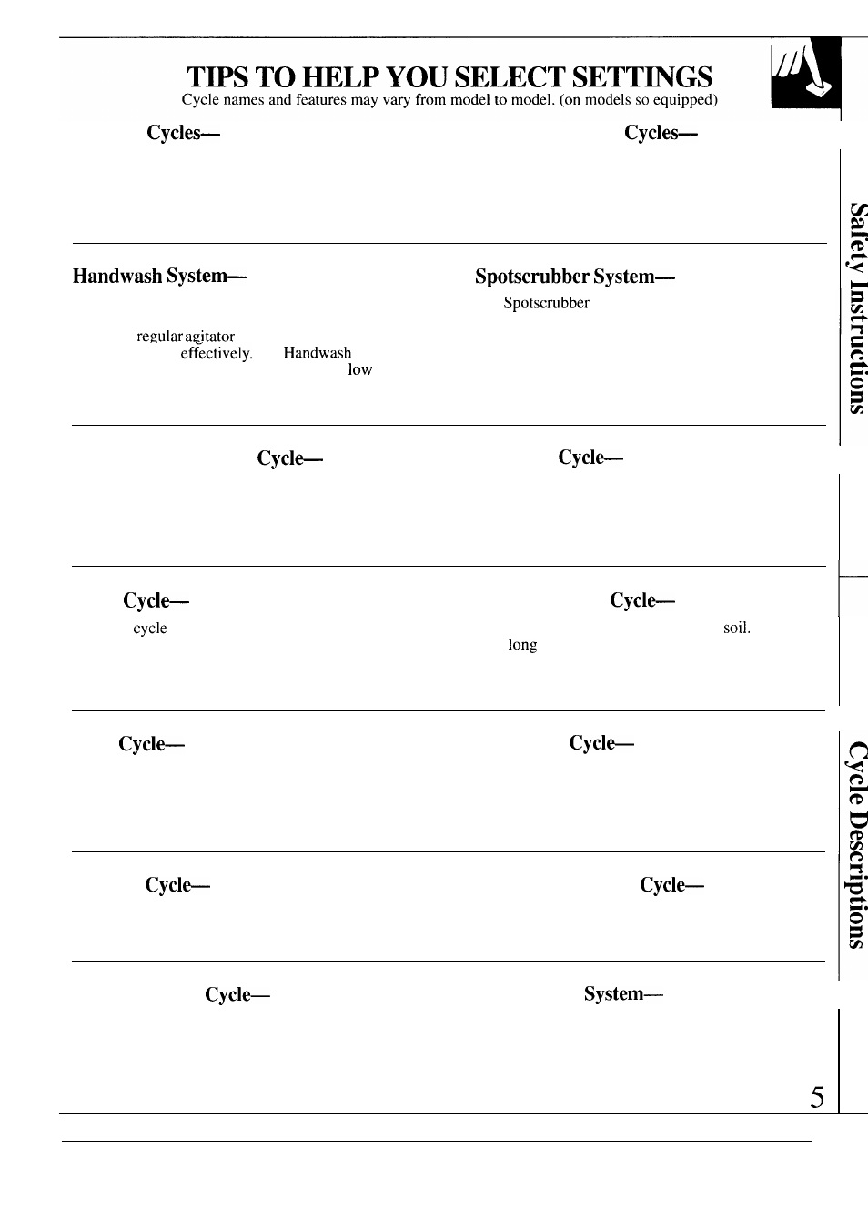 Cycle descriptions | GE WA8610S User Manual | Page 5 / 24