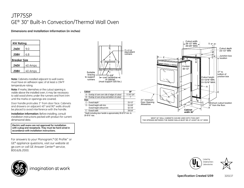 GE JTP75SP User Manual | 2 pages