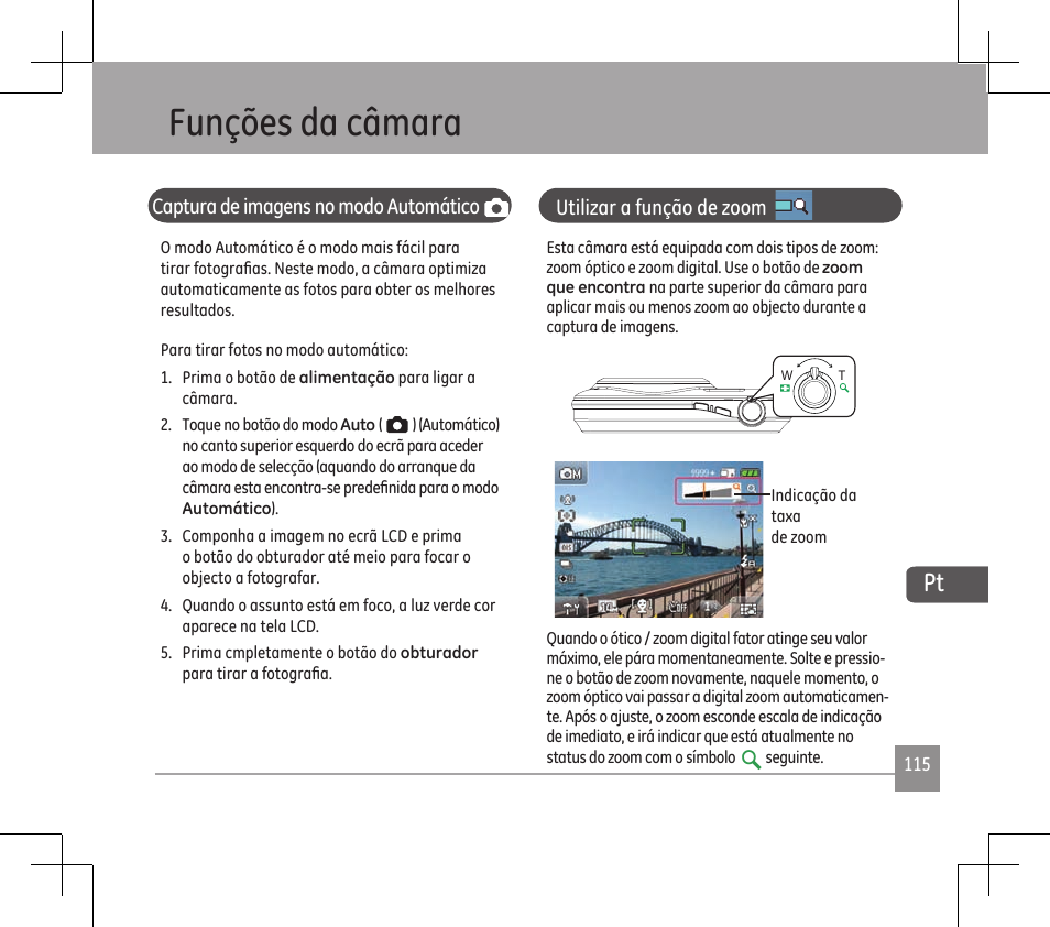 Funções da câmara | GE E1486TW User Manual | Page 117 / 124