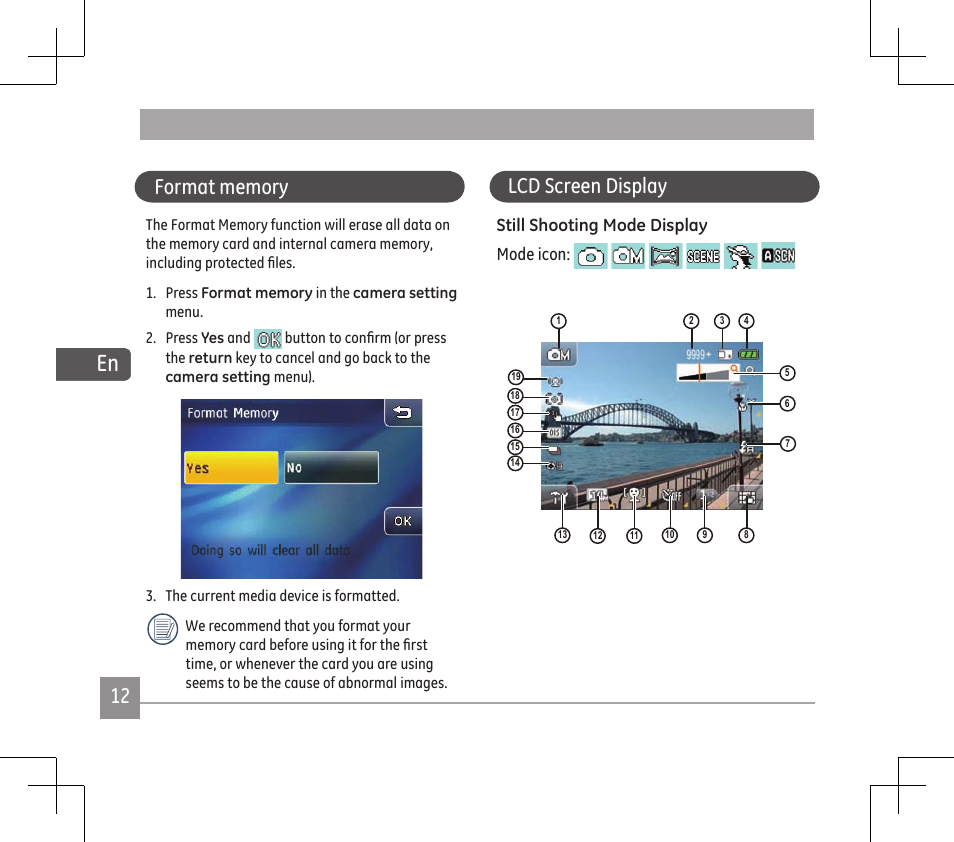 Lcd screen display | GE E1486TW User Manual | Page 14 / 124